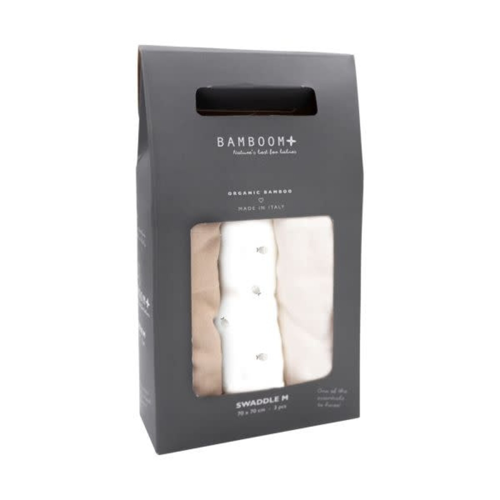 Bamboom Bamboom - Swaddle Muslin Medium multifunctioneel - 75x75cm - set van 3 Fishes / Light Sand / Almond