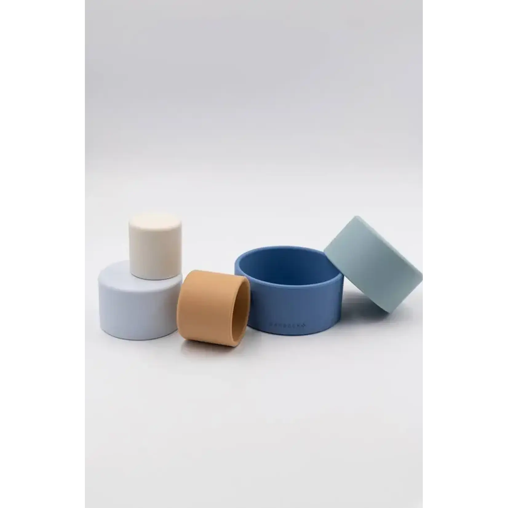 Bamboom Bamboom -  stuks stapelbekers in siliconen doos - Blue