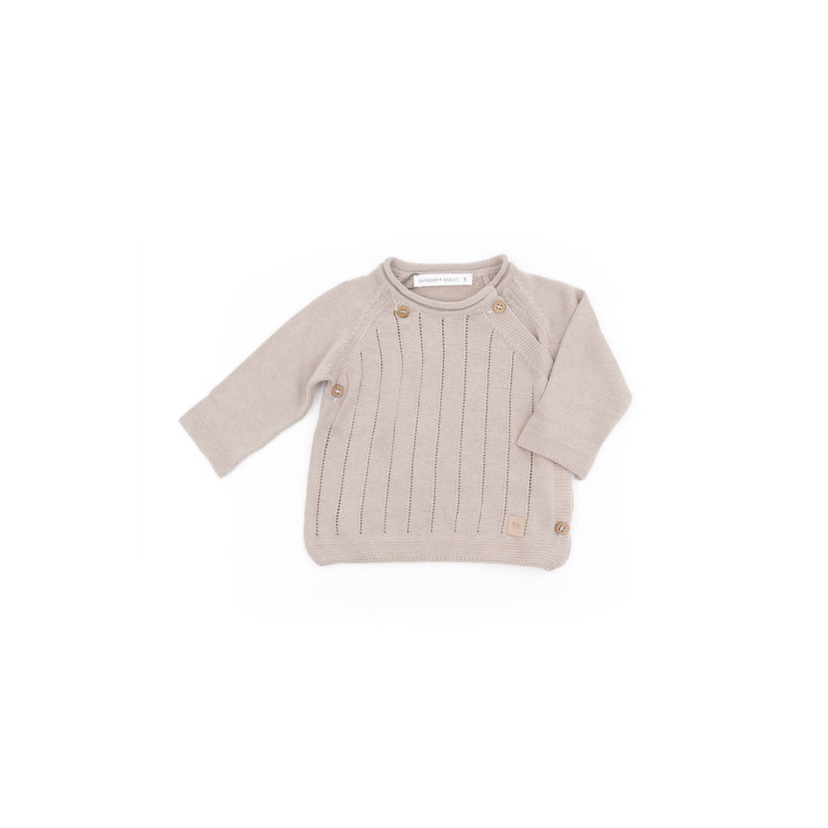 Bamboom Bamboom - Gestreepte Crisscrossed Trui - Lange mouwen - Gekruiste opening - Gestreept - Houten knopen Camel