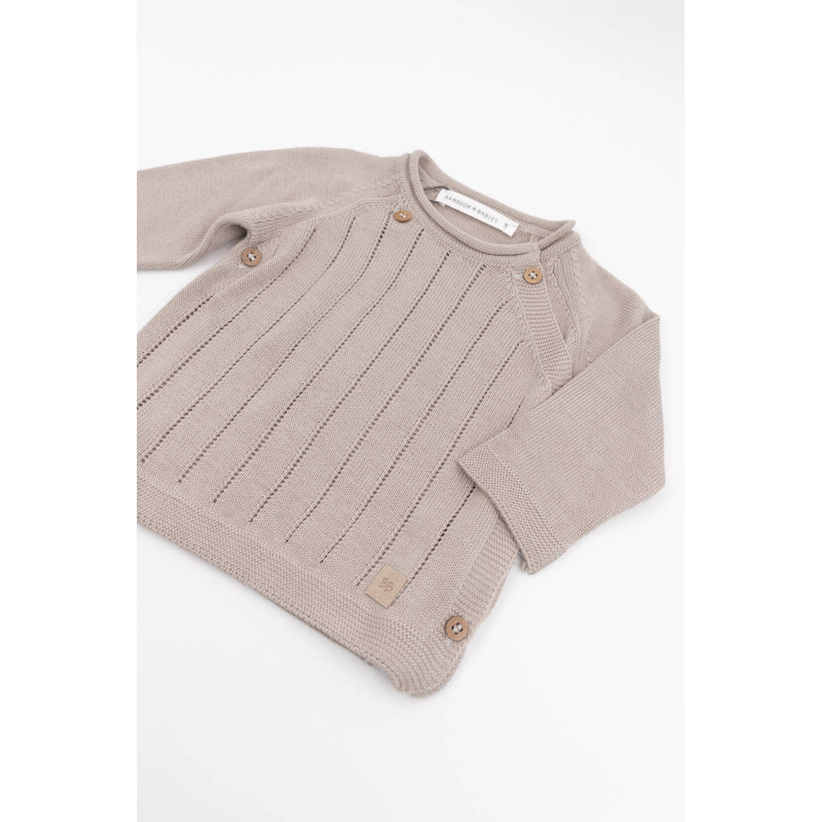 Bamboom Bamboom - Gestreepte Crisscrossed Trui - Lange mouwen - Gekruiste opening - Gestreept - Houten knopen Camel