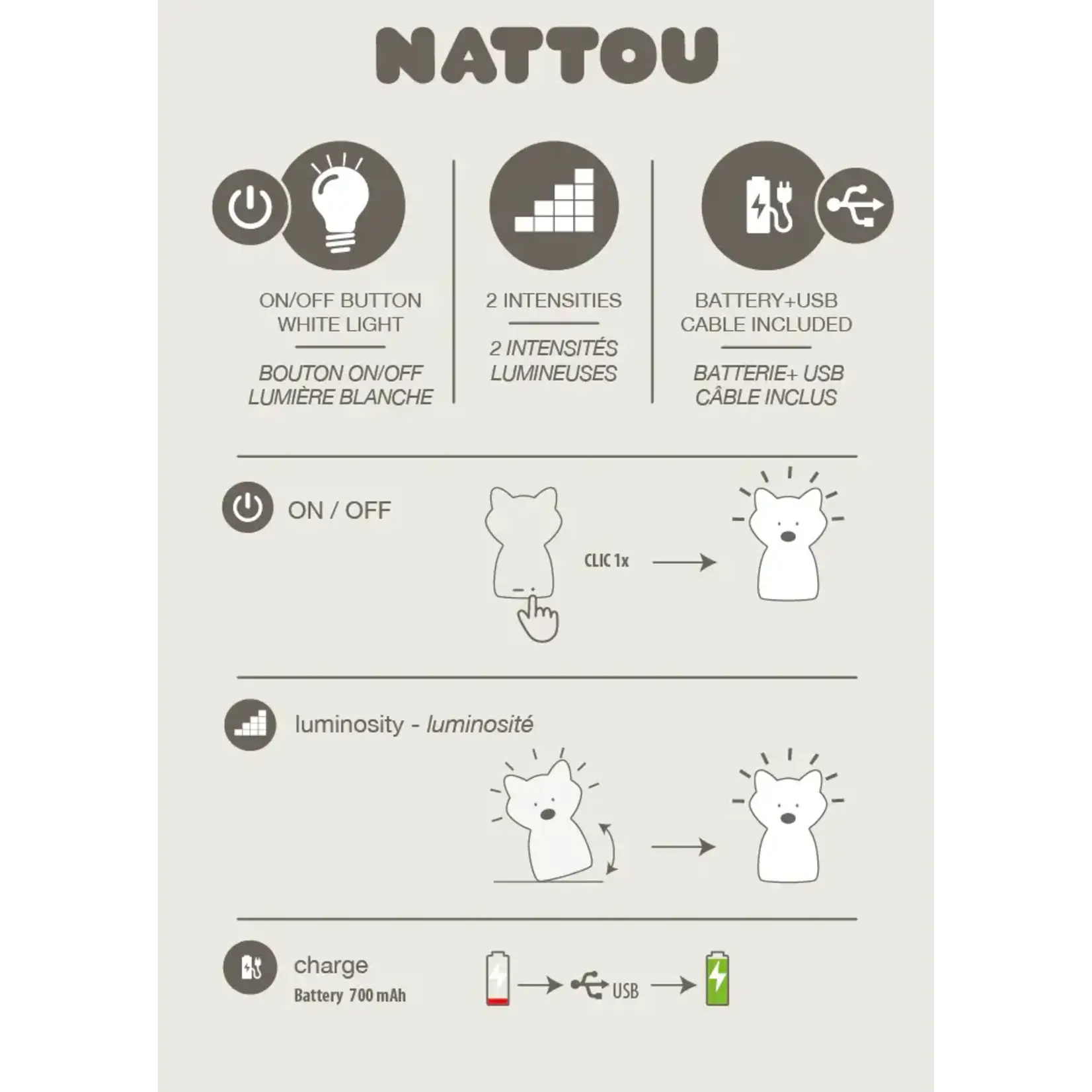 Nattou Nattou  - Nachtlamp Vos 10,3 cm
