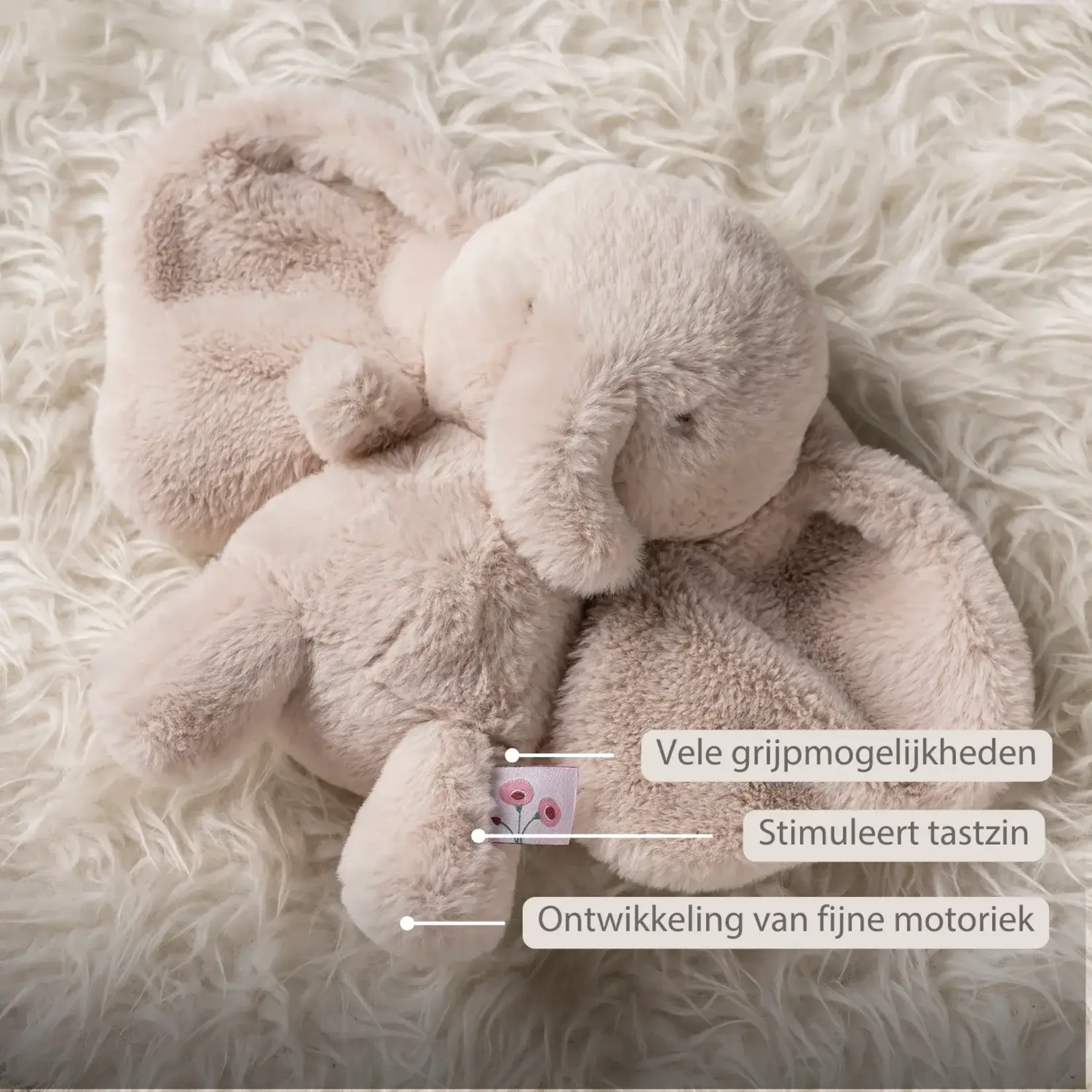 Nattou Nattou - FanFan Knuffel Olifant - 30 cm - Zachte baby knuffel - Zand