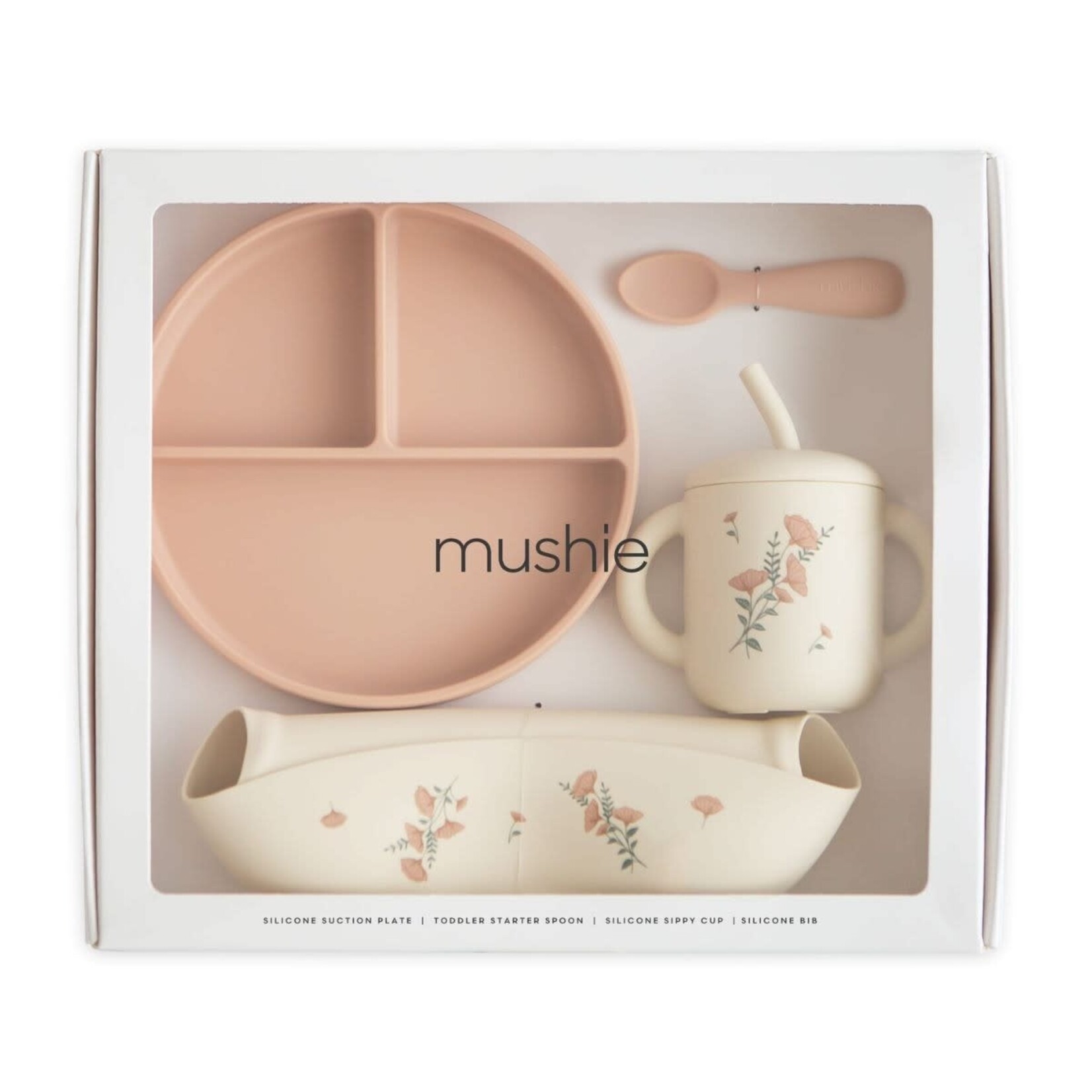 Mushie Mushie - Giftbox - Feeding Toddler Set - Pink Flowers