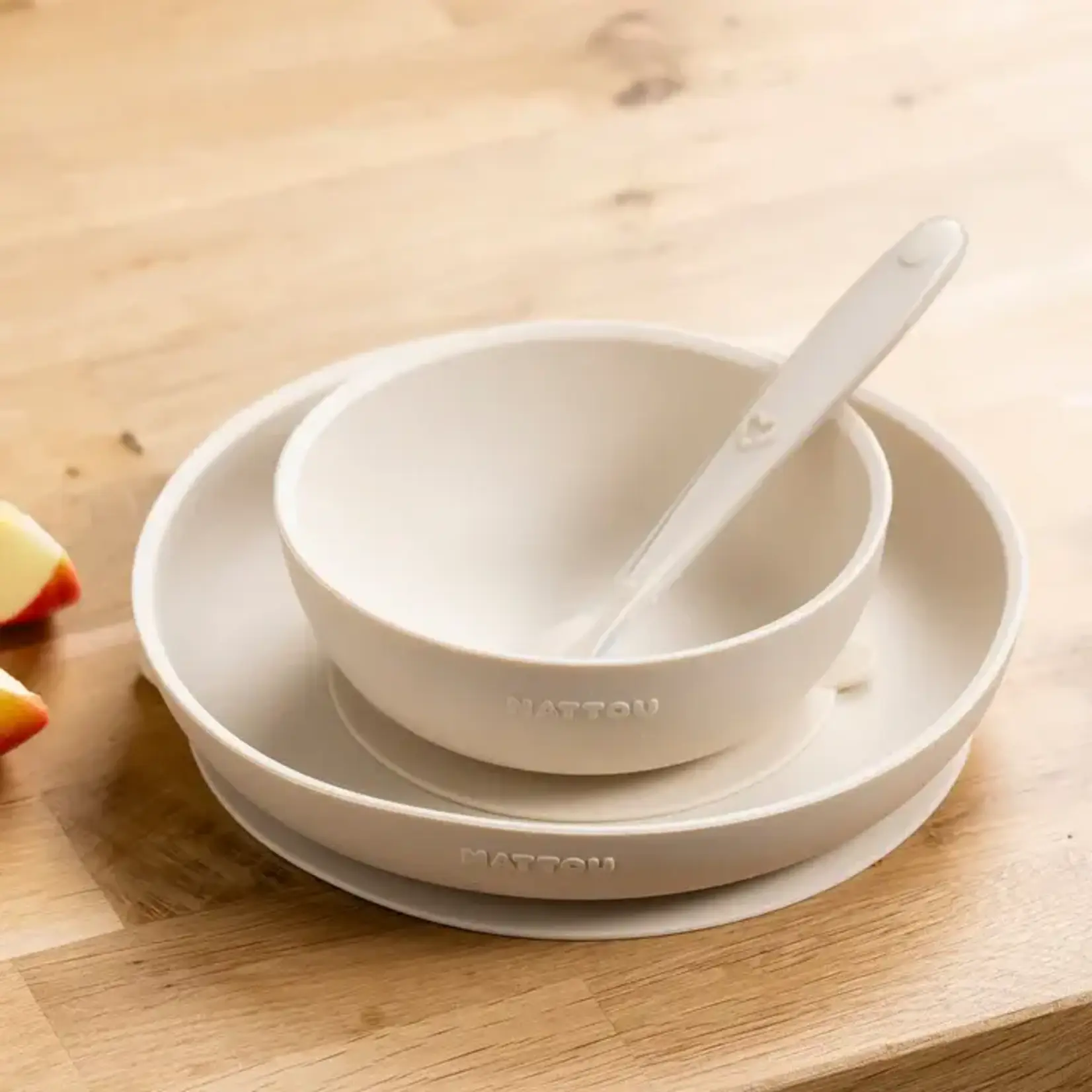 Nattou Nattou - Serviesset Silicone 3 Stuks - Clay (in silicone, kom en bord met zuignap)