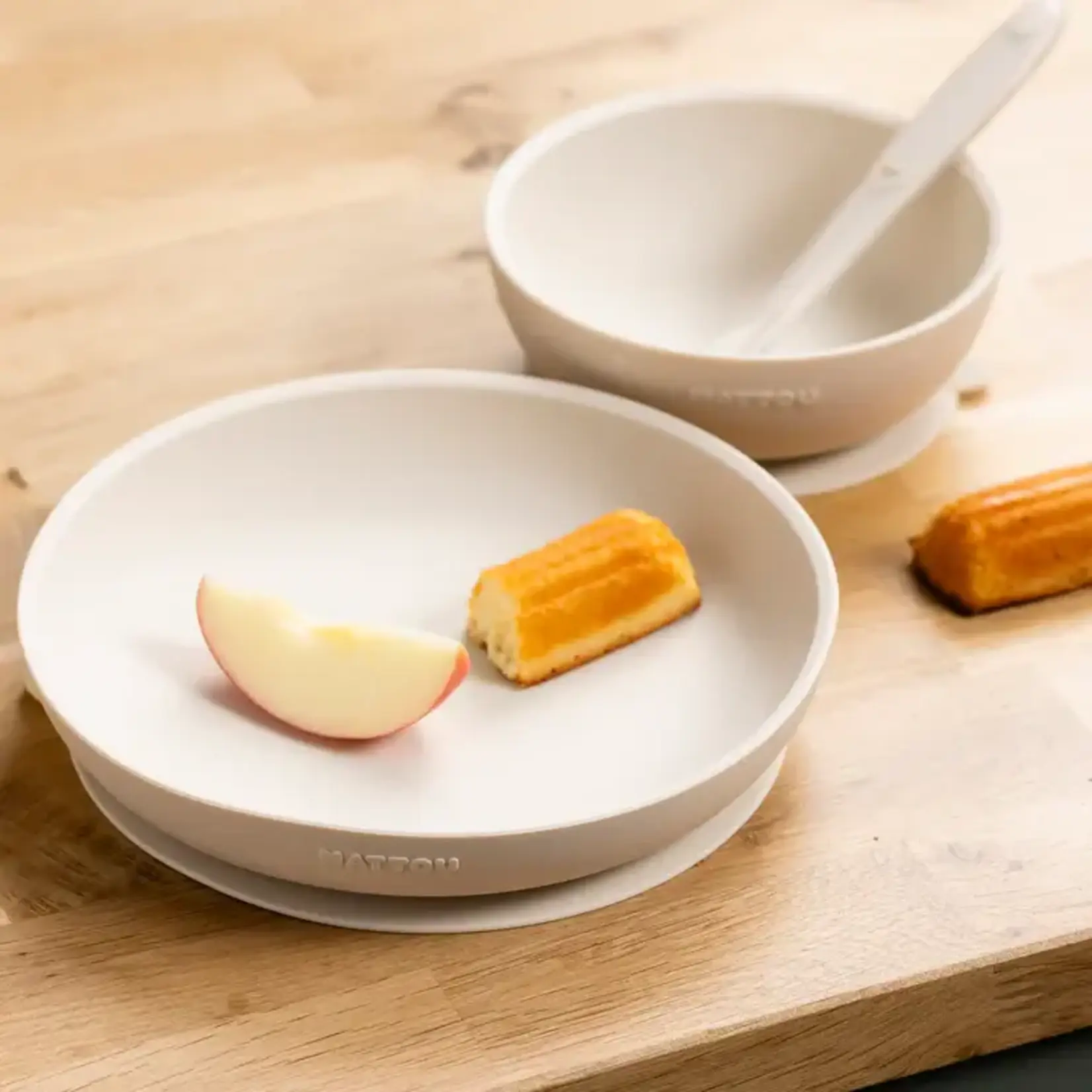 Nattou Nattou - Serviesset Silicone 3 Stuks - Clay (in silicone, kom en bord met zuignap)