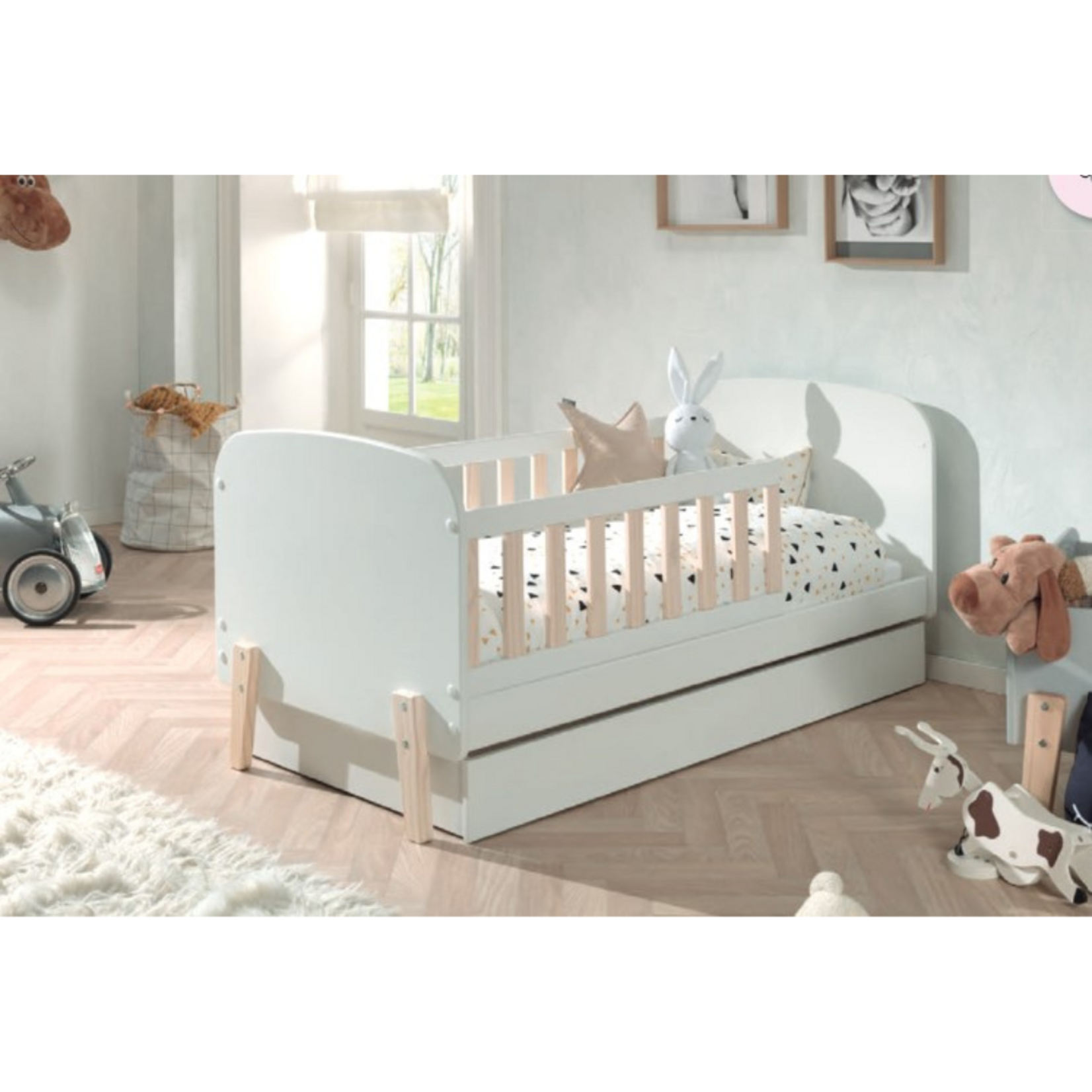 Jaxx Furniture - KIDDY Peuterabed 70x140 cm - White/Natural Pine