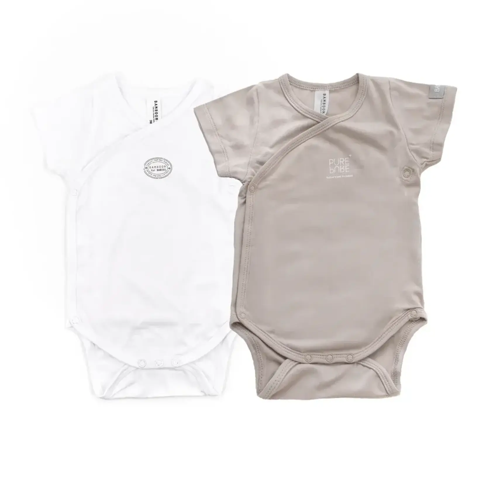 Bamboom Bamboom - Korte mouwen Body - Set van 2 - Zij- en onderkant opening - White / Camel