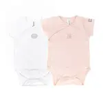 Bamboom Korte mouwen Body - Set van 2 - Schouder- en onderkant opening - White / Pink