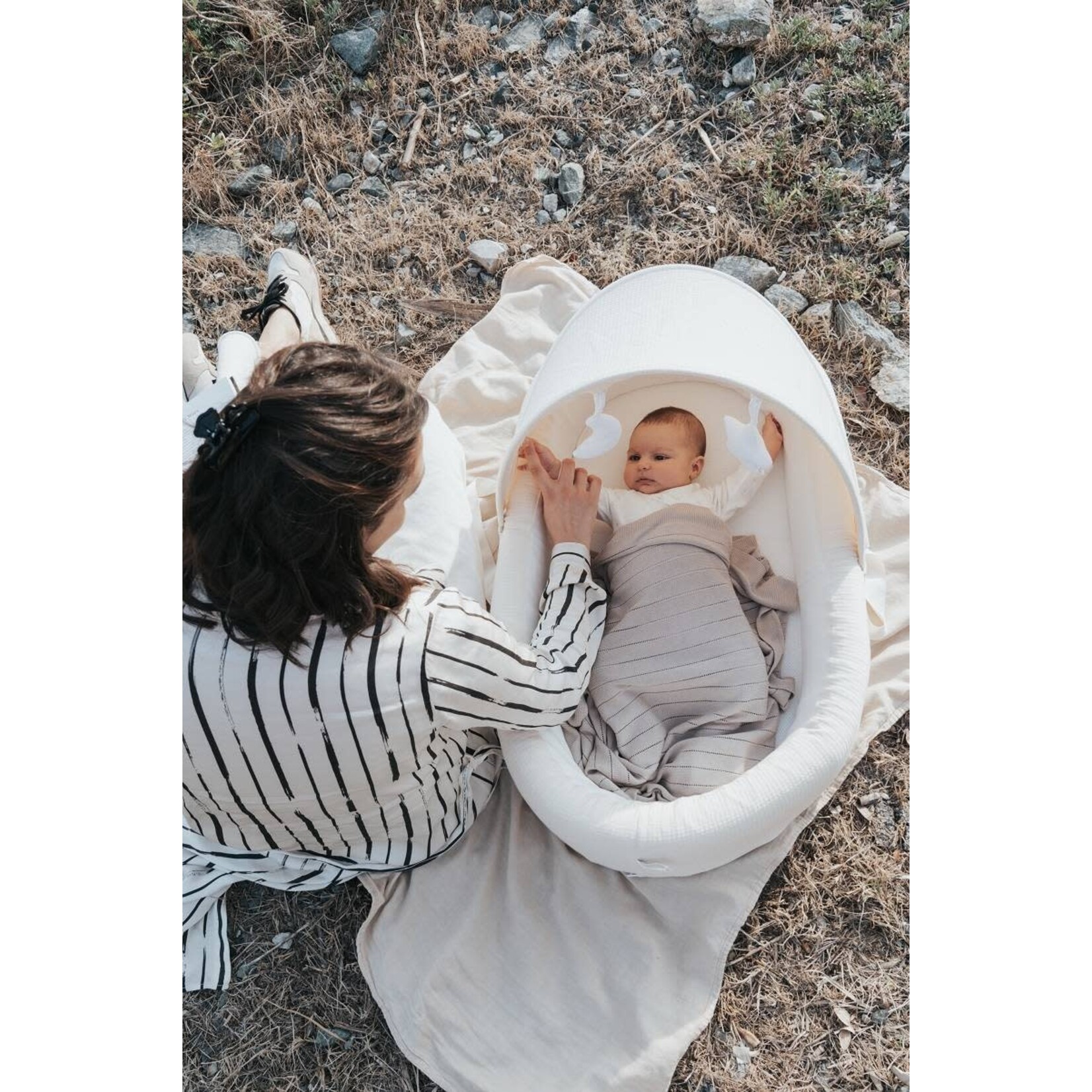 Bamboom Bamboom - Dekentje voor wieg 100 x 75cm - Gestreept - Gebreid Camel