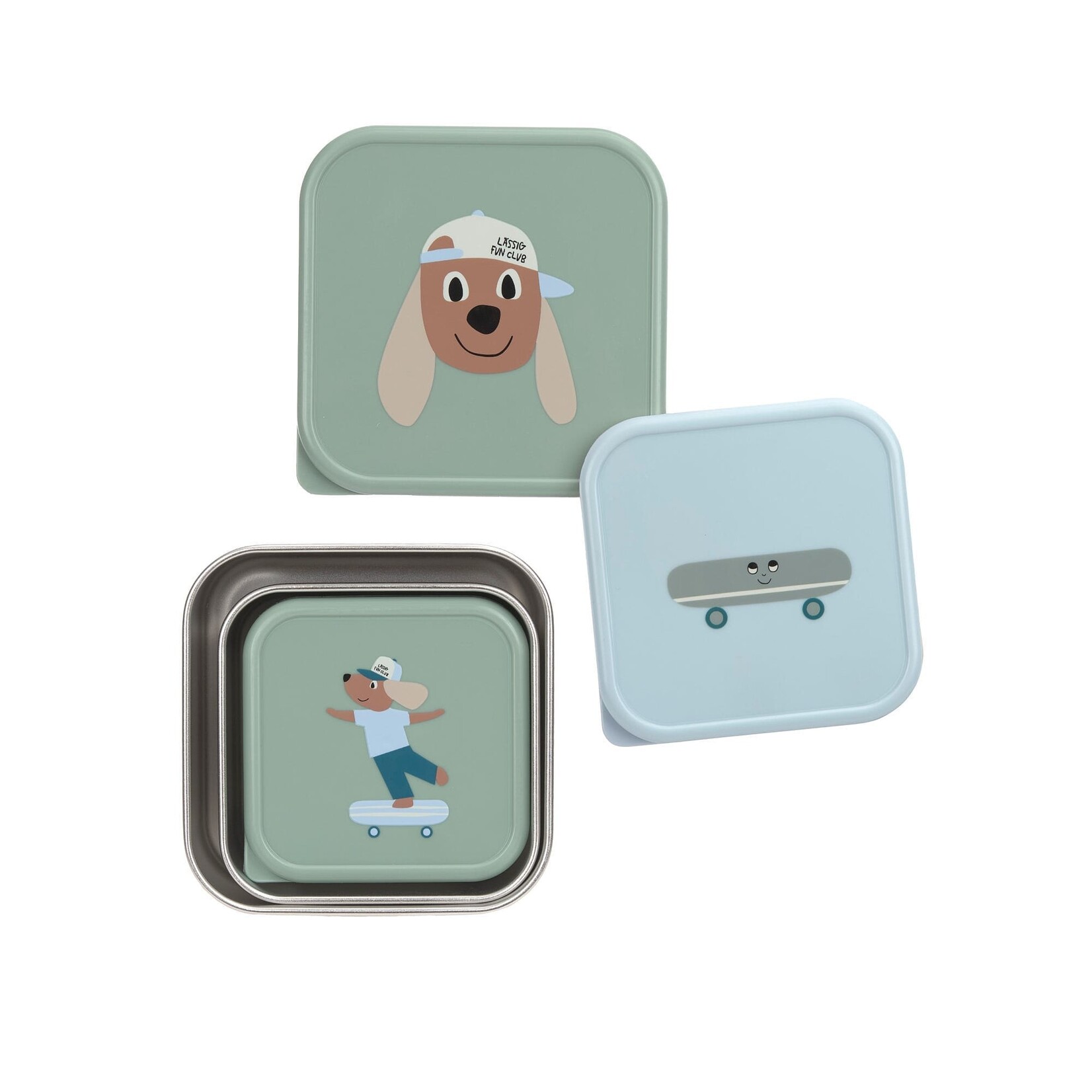 Lassig Lassig - Snackbox Stainless Steel 3 pcs assorted Tiny team dog