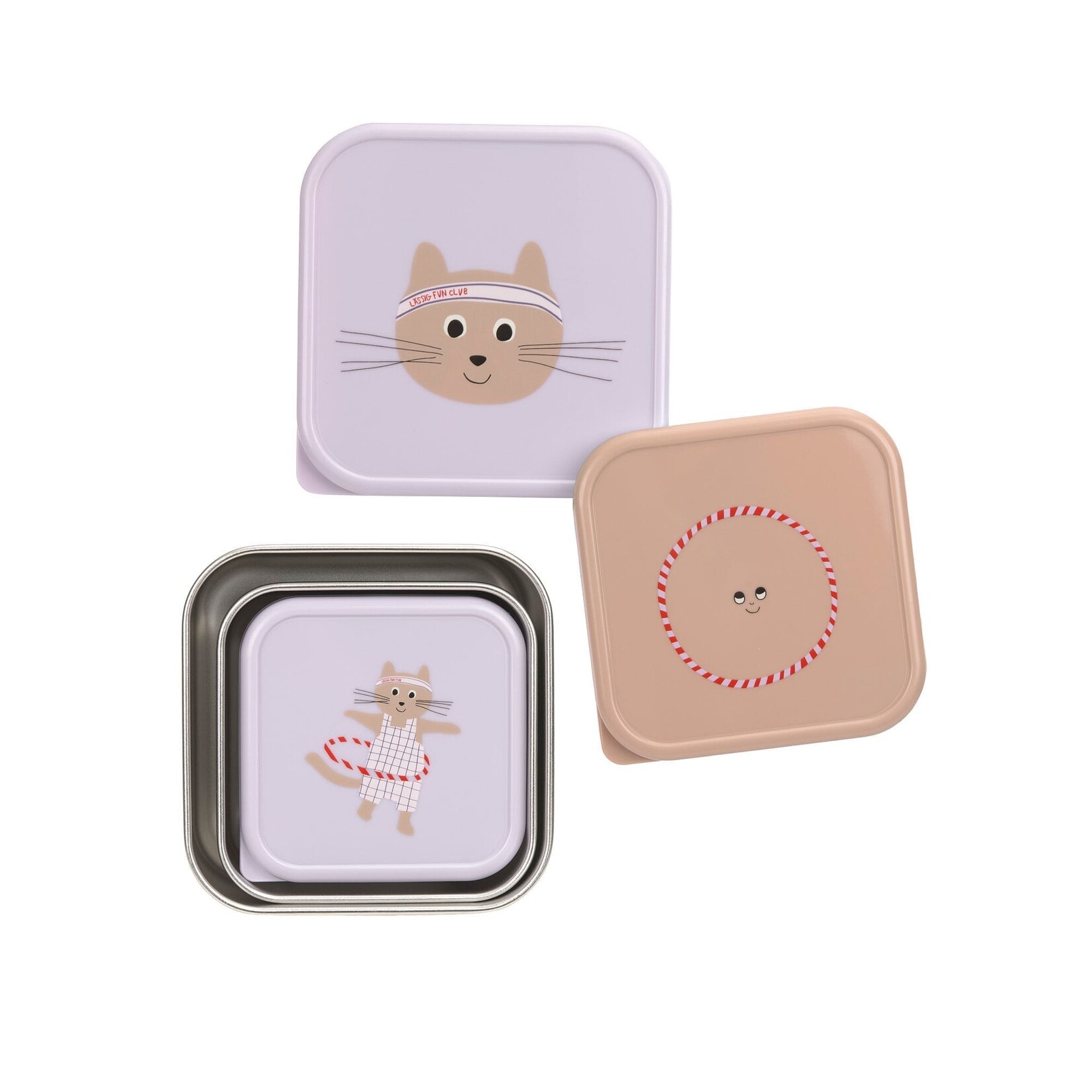 Lassig Lassig - Snackbox Stainless Steel 3 pcs assorted Tiny Team Cat