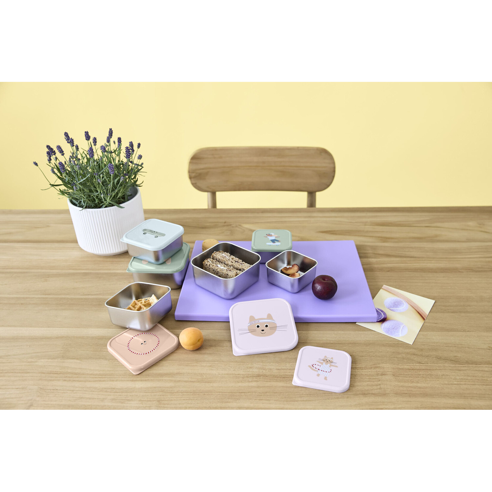 Lassig Lassig - Snackbox Stainless Steel 3 pcs assorted Tiny Team Cat