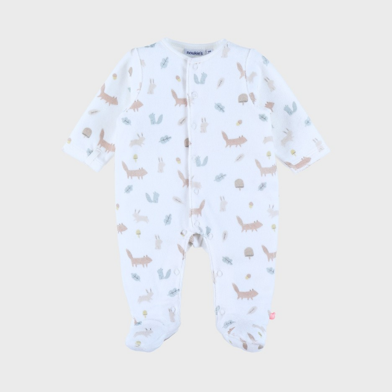 Noukies Noukies - Pyjama Fluweel Wit met Bosmotief