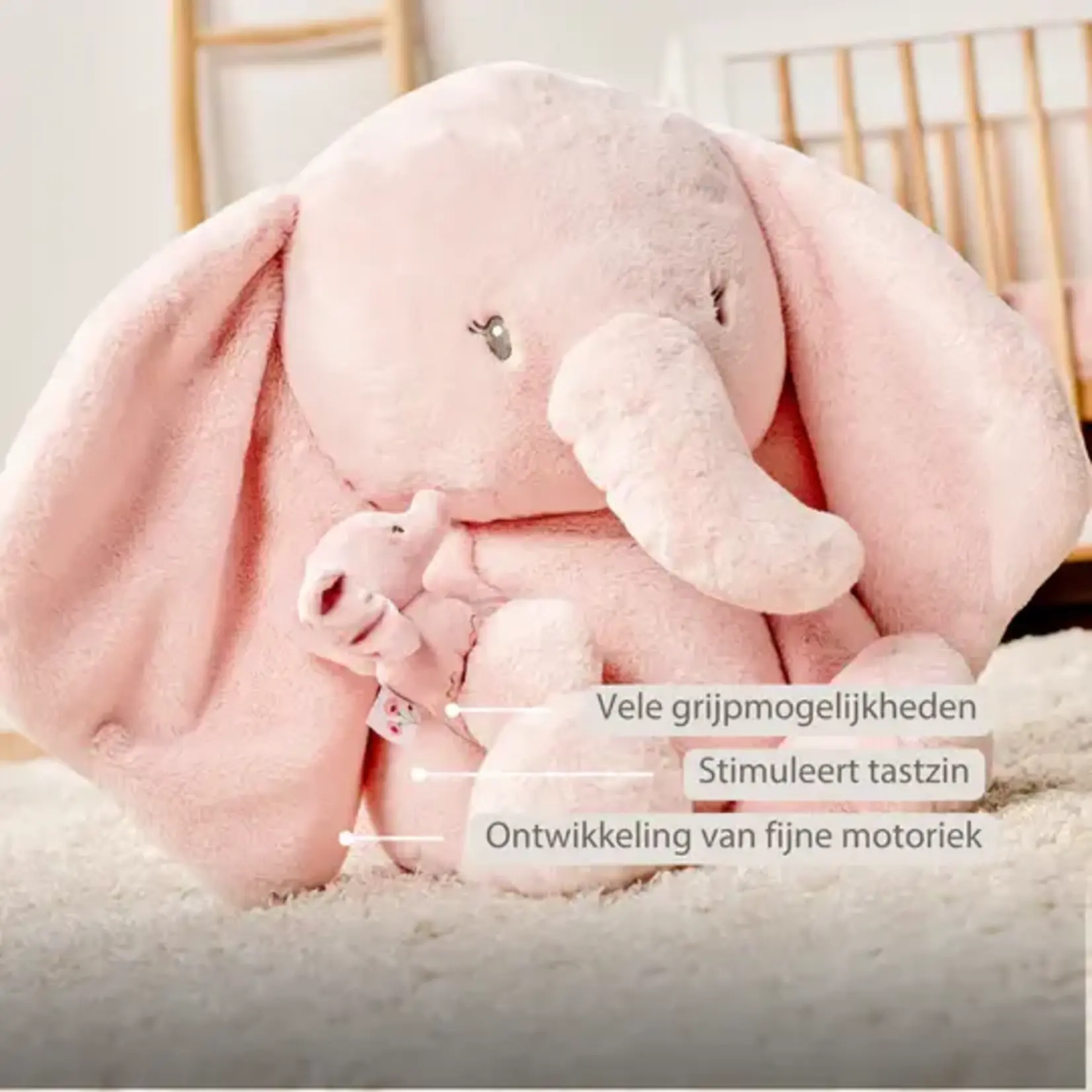 Nattou Nattou - FanFan Knuffel Olifant - 60 cm - Zachte baby knuffel - Roze
