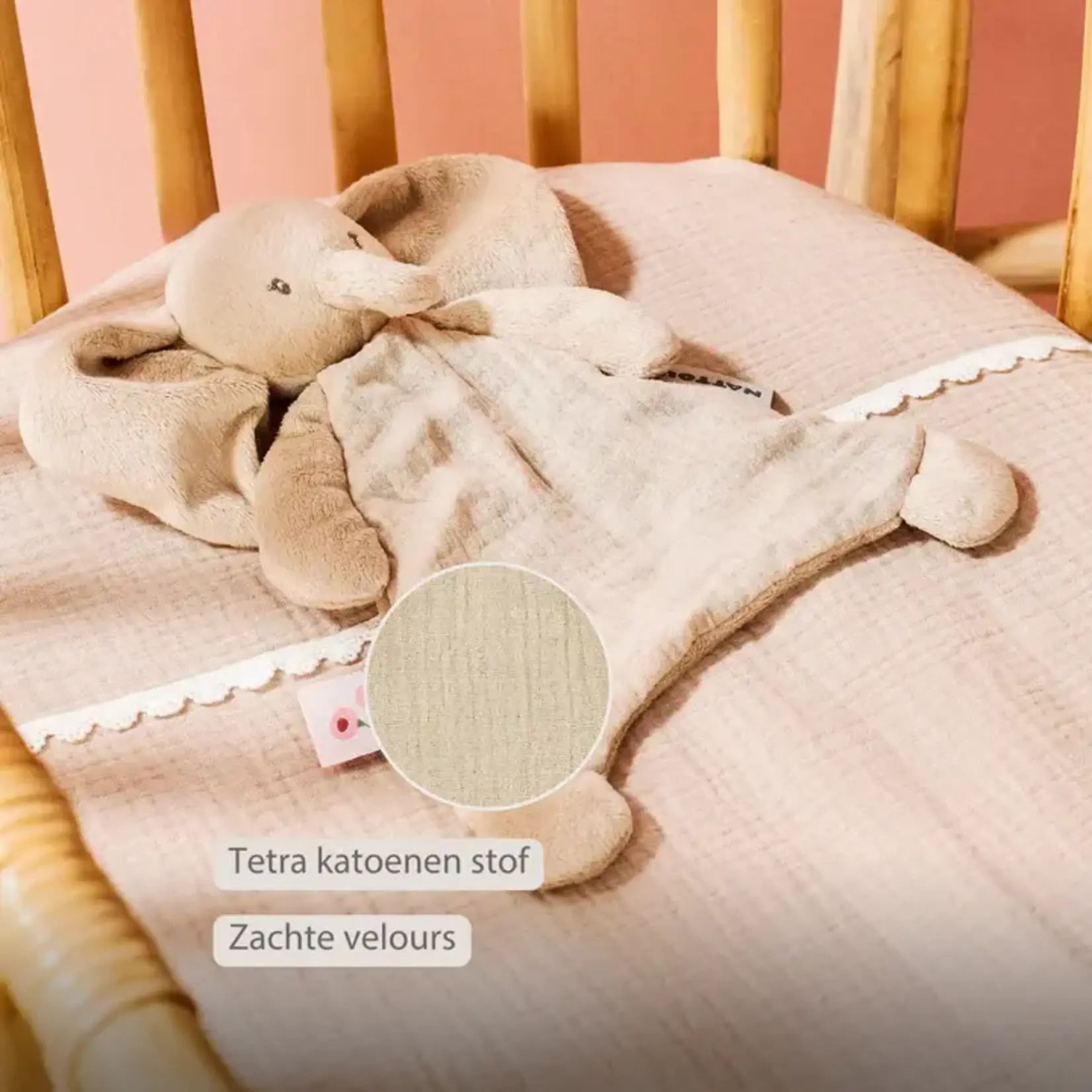 Nattou Nattou - FanFan Mini Baby Knuffeldoekje - 25 x 20 cm - Doudou Olifant - Zand (tetra/velours)