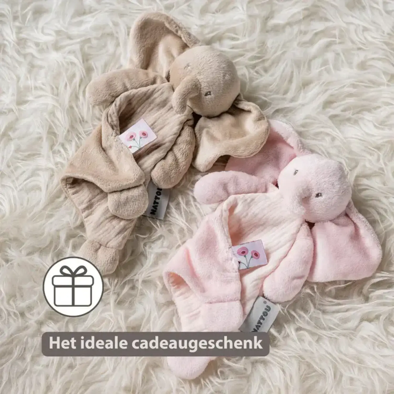Nattou Nattou - FanFan Mini Baby Knuffeldoekje - 25 x 20 cm - Doudou Olifant - Zand (tetra/velours)