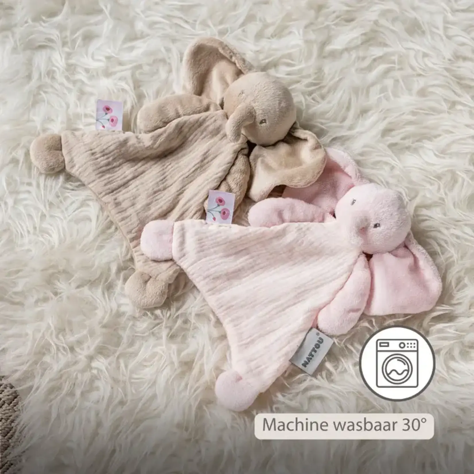 Nattou Nattou - FanFan Mini Baby Knuffeldoekje - 25 x 20 cm - Doudou Olifant - Zand (tetra/velours)