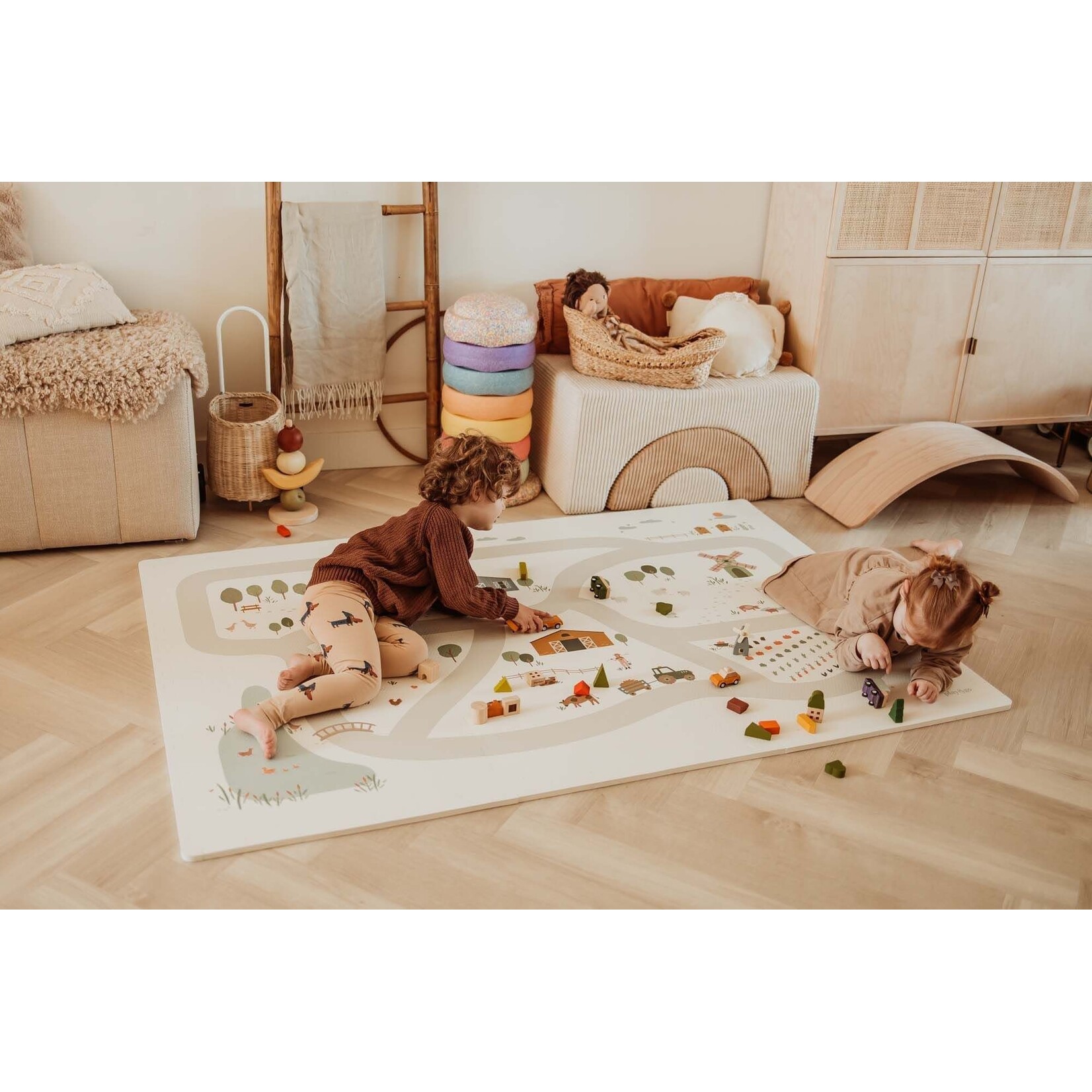 Play & Go Play & Go - EVA Puzzelmat, Opbergbox en Speelhuisje - dubbelzijdig - Farm 120x180 cm (6 tiles)