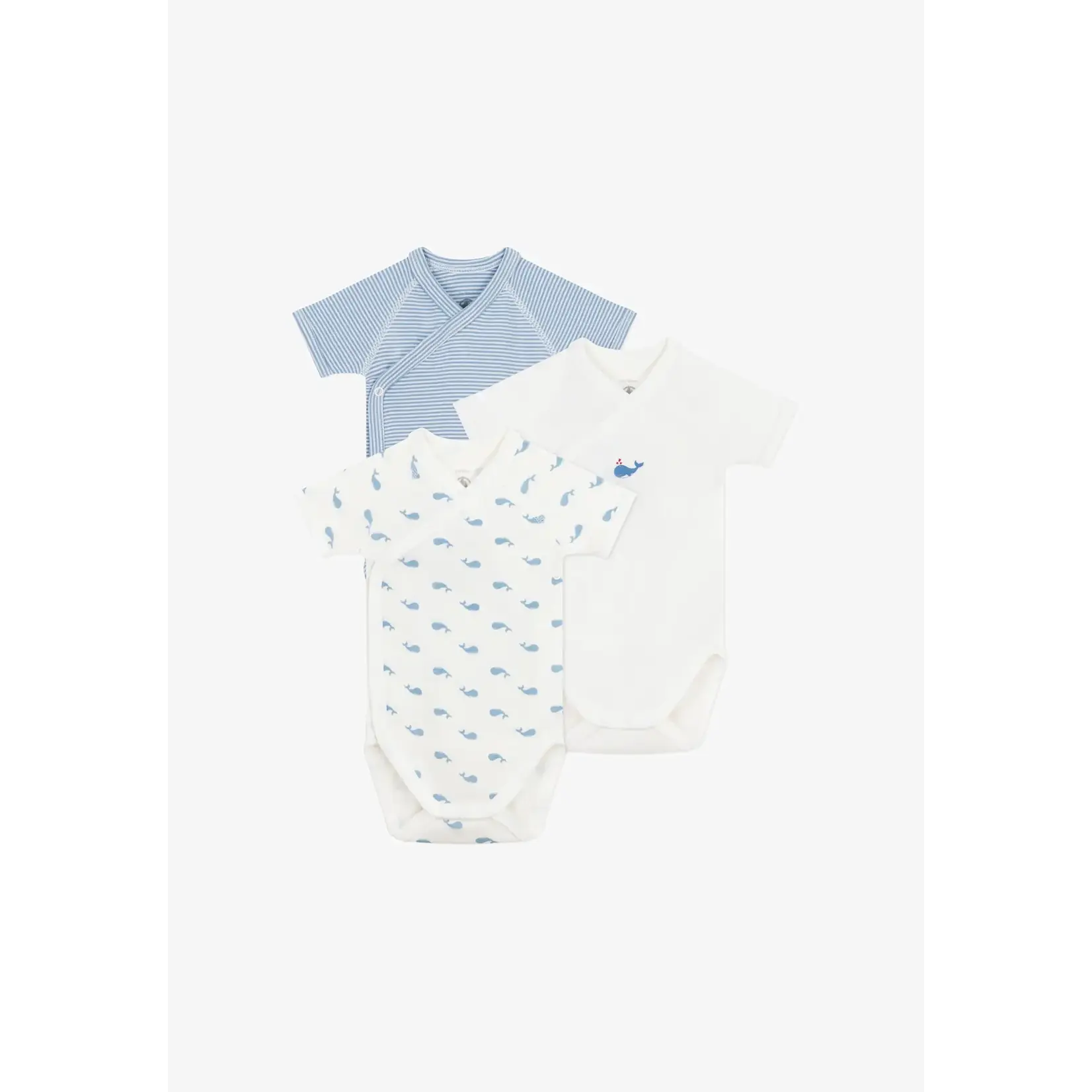 Petit Bateau Petit Bateau - 3 Bodies korte mouw - print lichtblauw walvis