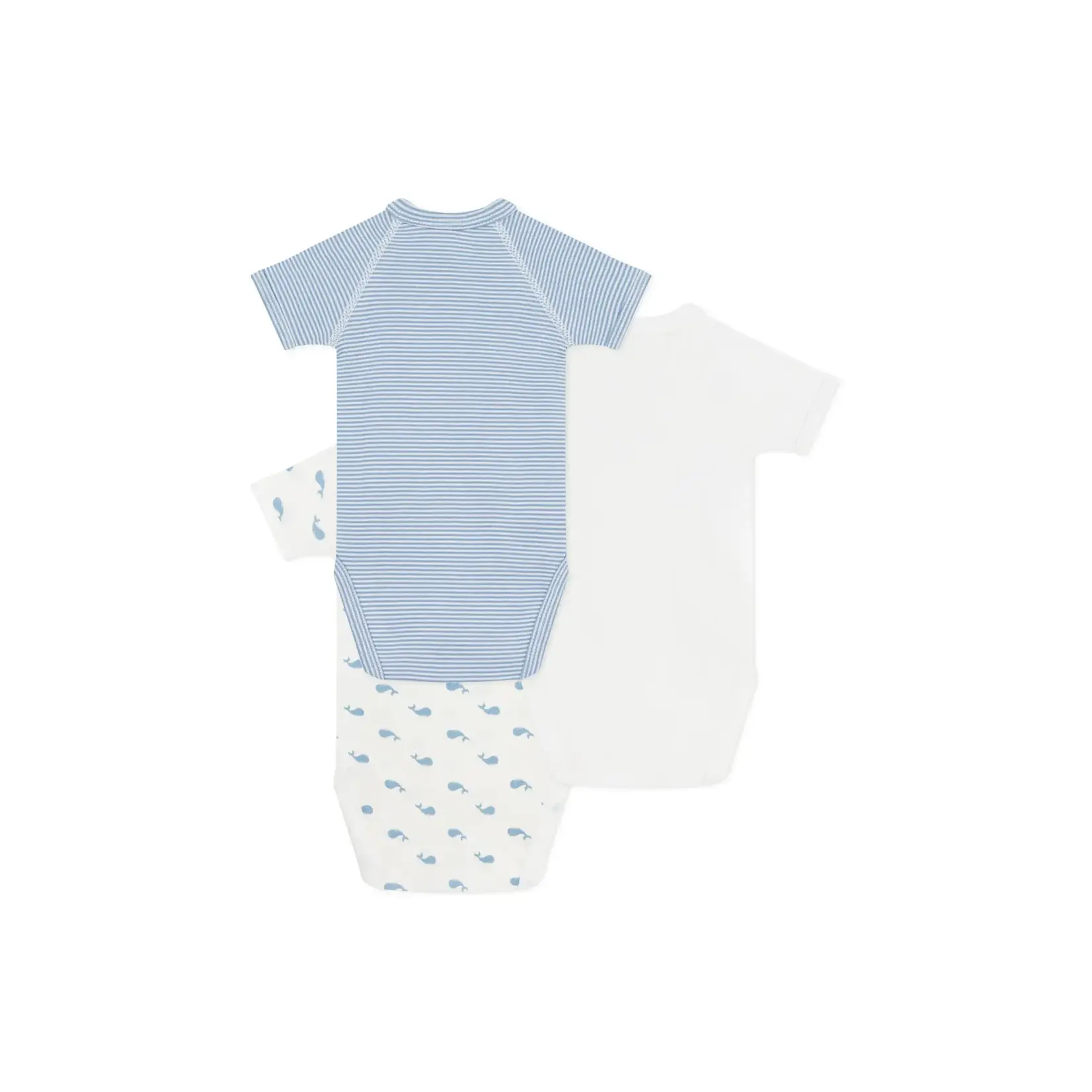 Petit Bateau Petit Bateau - 3 Bodies korte mouw - print lichtblauw walvis