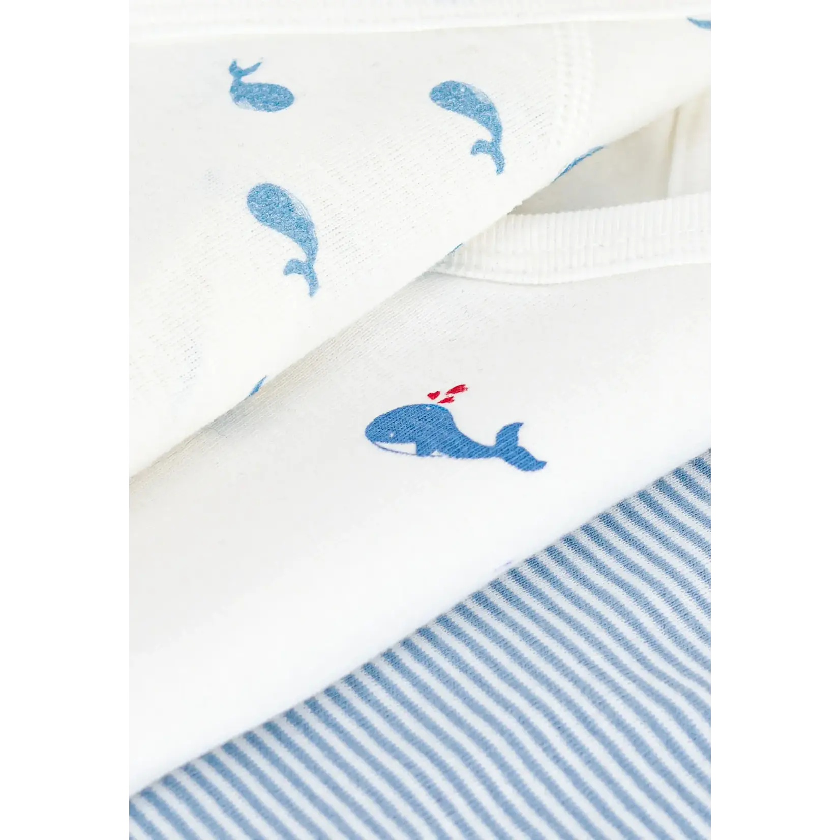 Petit Bateau Petit Bateau - 3 Bodies korte mouw - print lichtblauw walvis