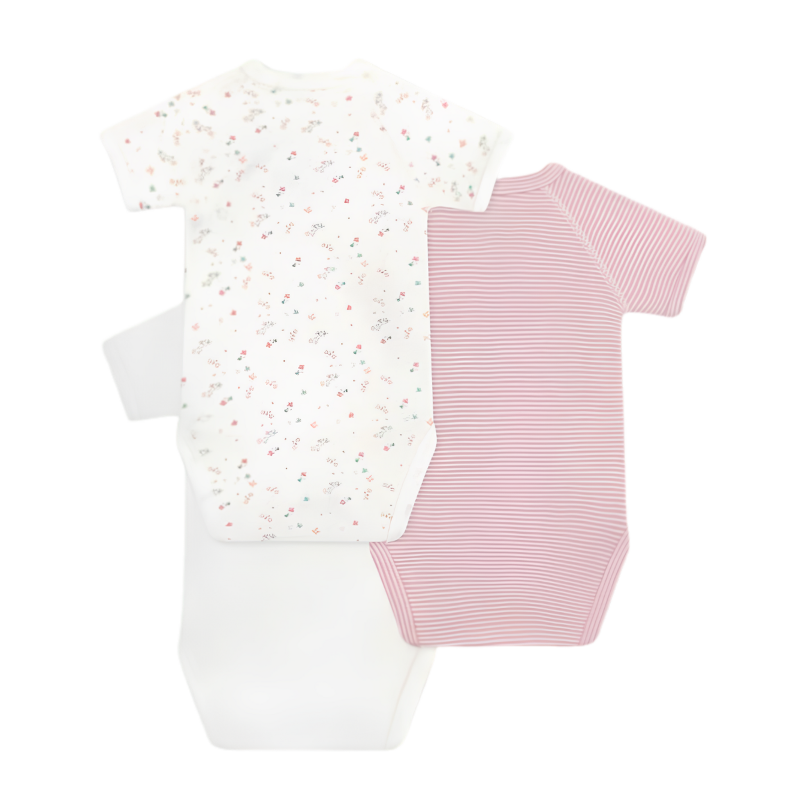 Petit Bateau Petit Bateau - 3 Bodies korte mouwen - roze print bloem/petit coeur