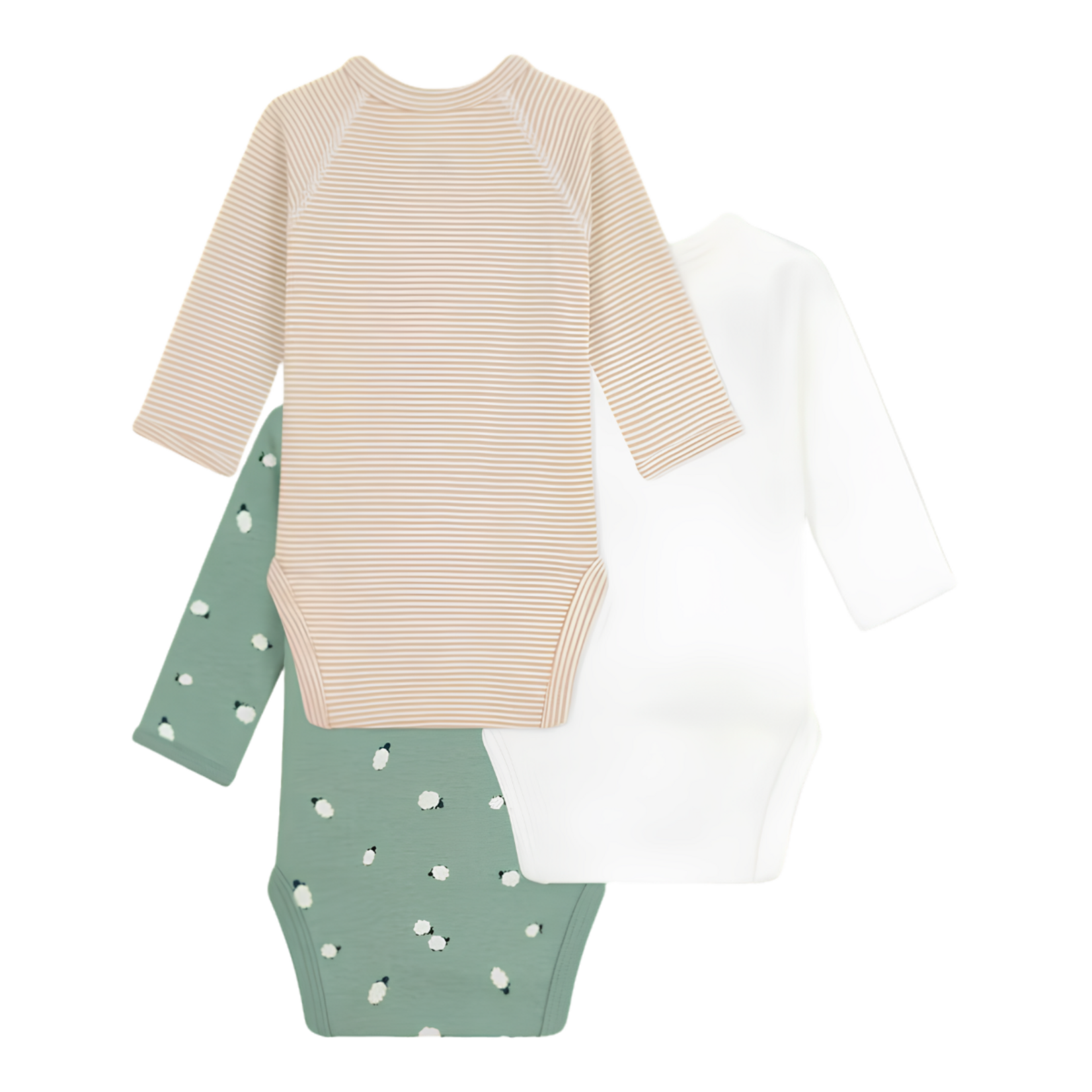 Petit Bateau Petit Bateau - 3 Bodies lange mouwen - groen print schaap/streep