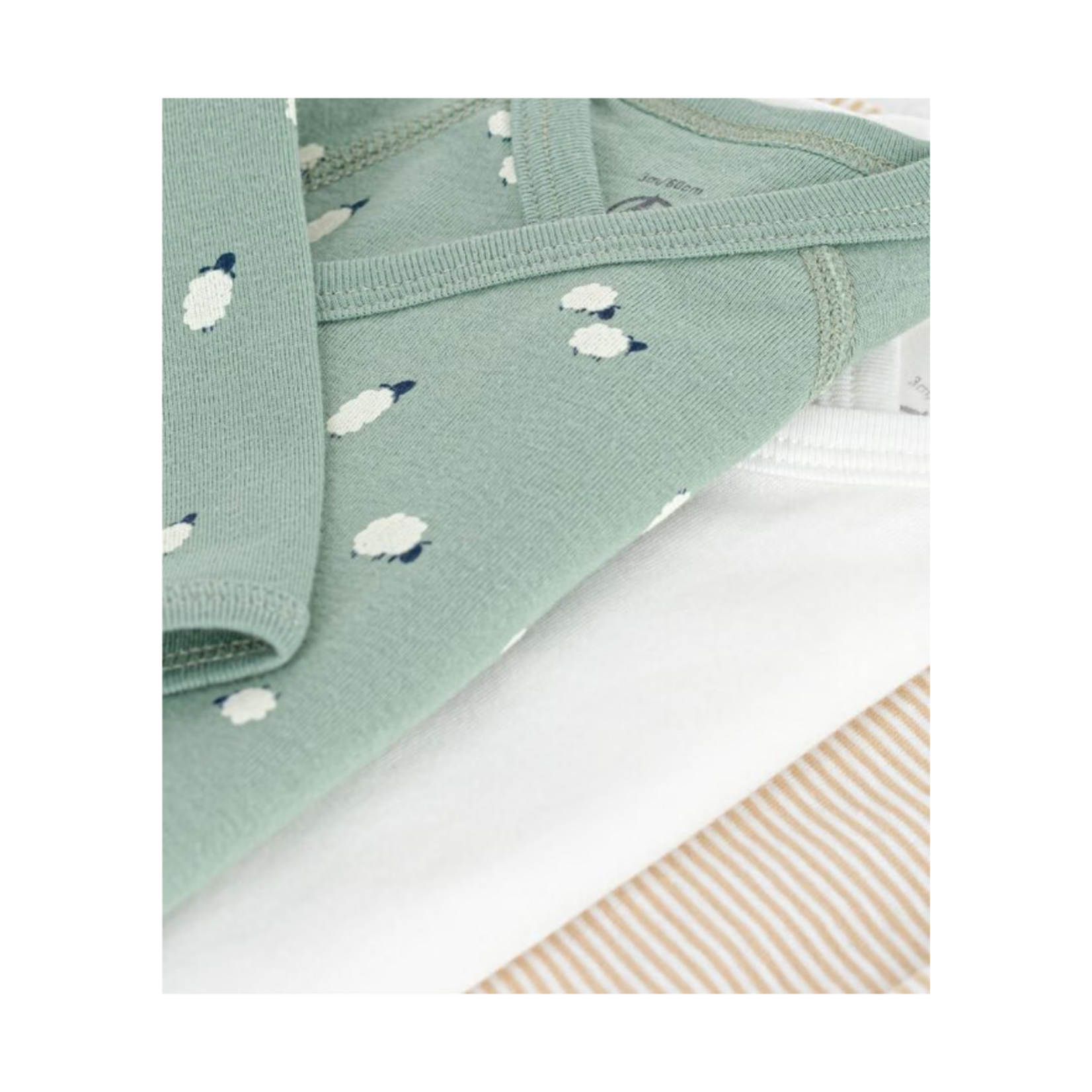 Petit Bateau Petit Bateau - 3 Bodies lange mouwen - groen print schaap/streep