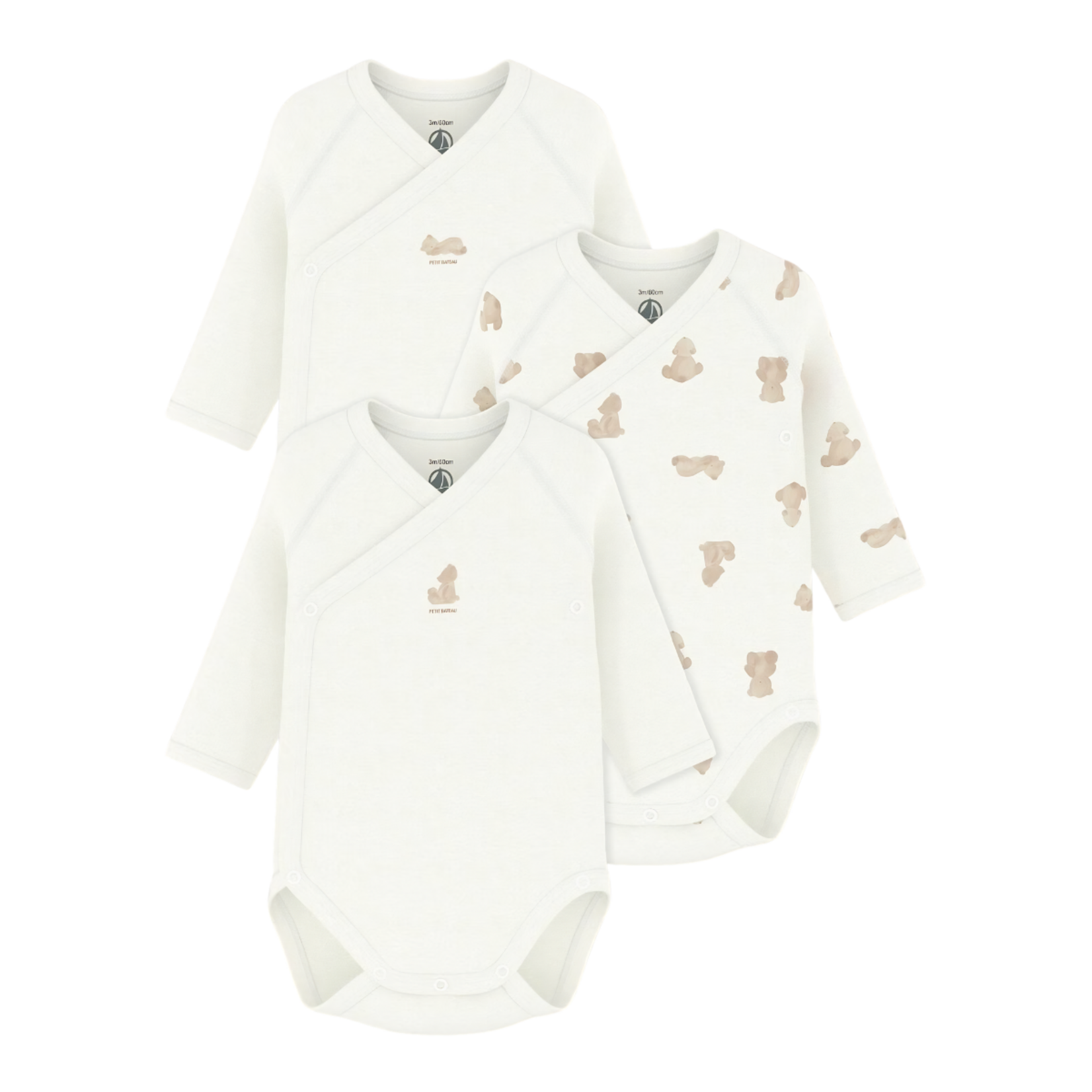 Petit Bateau Petit Bateau - 3 Bodies lange mouwen - beer beige