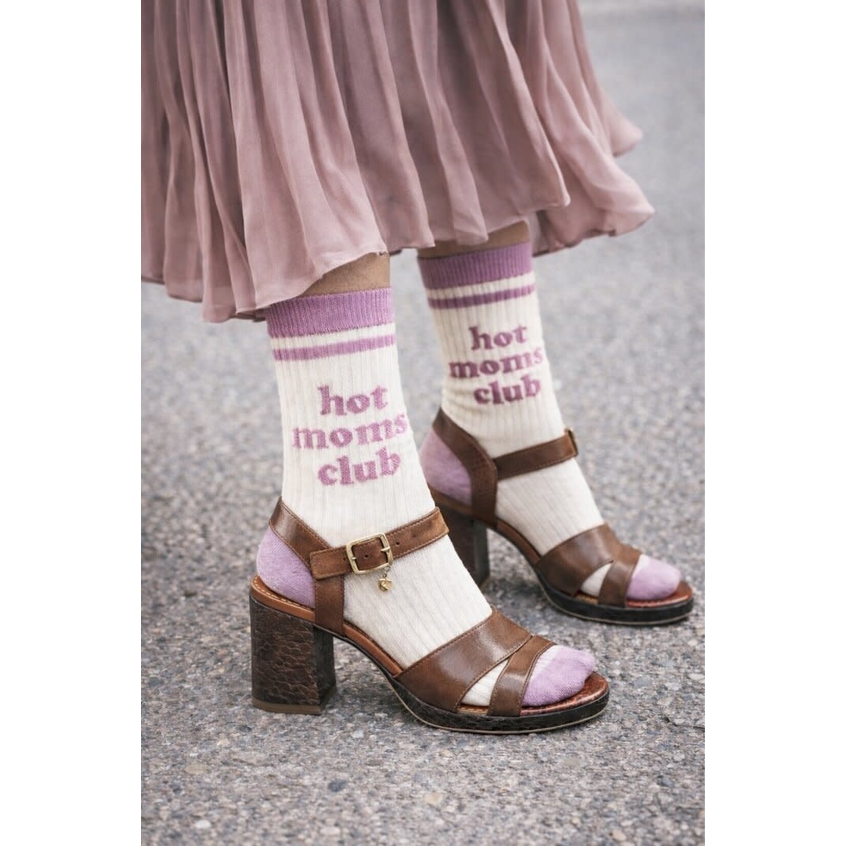 Minimou Minimou -  Sokken 'hot moms club' - paars (one size 37-41)