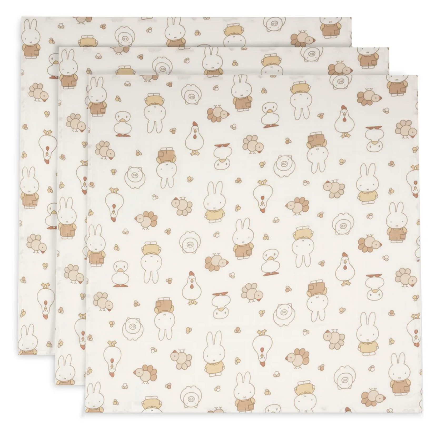 Jollein Jollein - Hydrofiele Doek Small 70x70cm - Miffy Family Farm - 3 Stuks