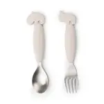 Done By deer Done by Deer - Easy-grip spoon and fork set Deer friends Sand