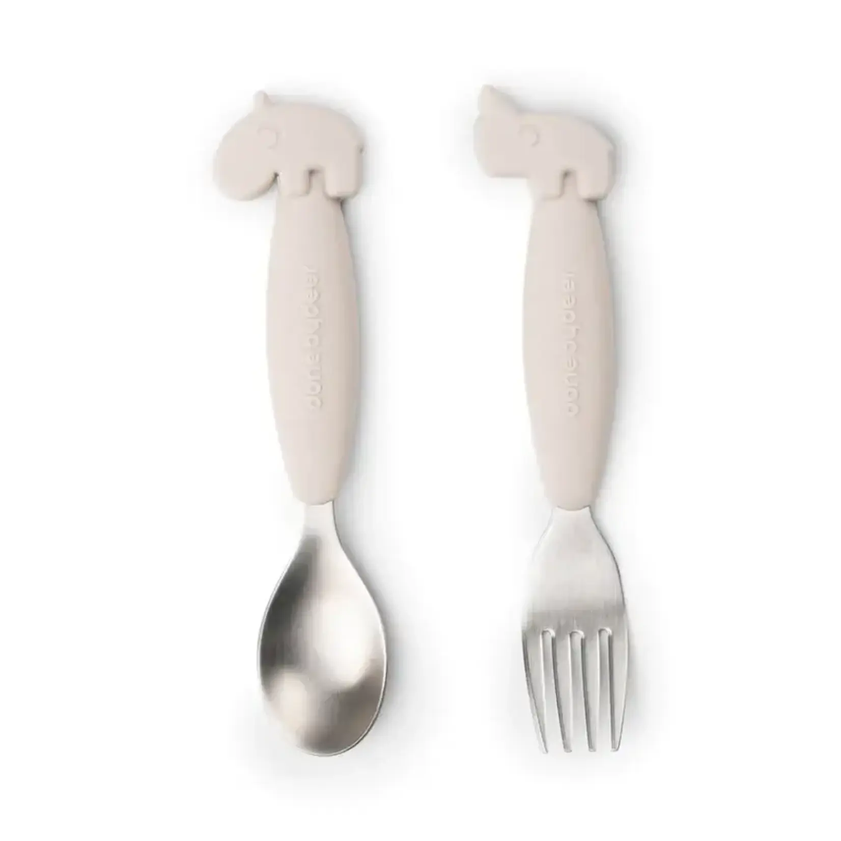 Done By deer Done by Deer - Easy-grip spoon and fork set Deer friends Sand