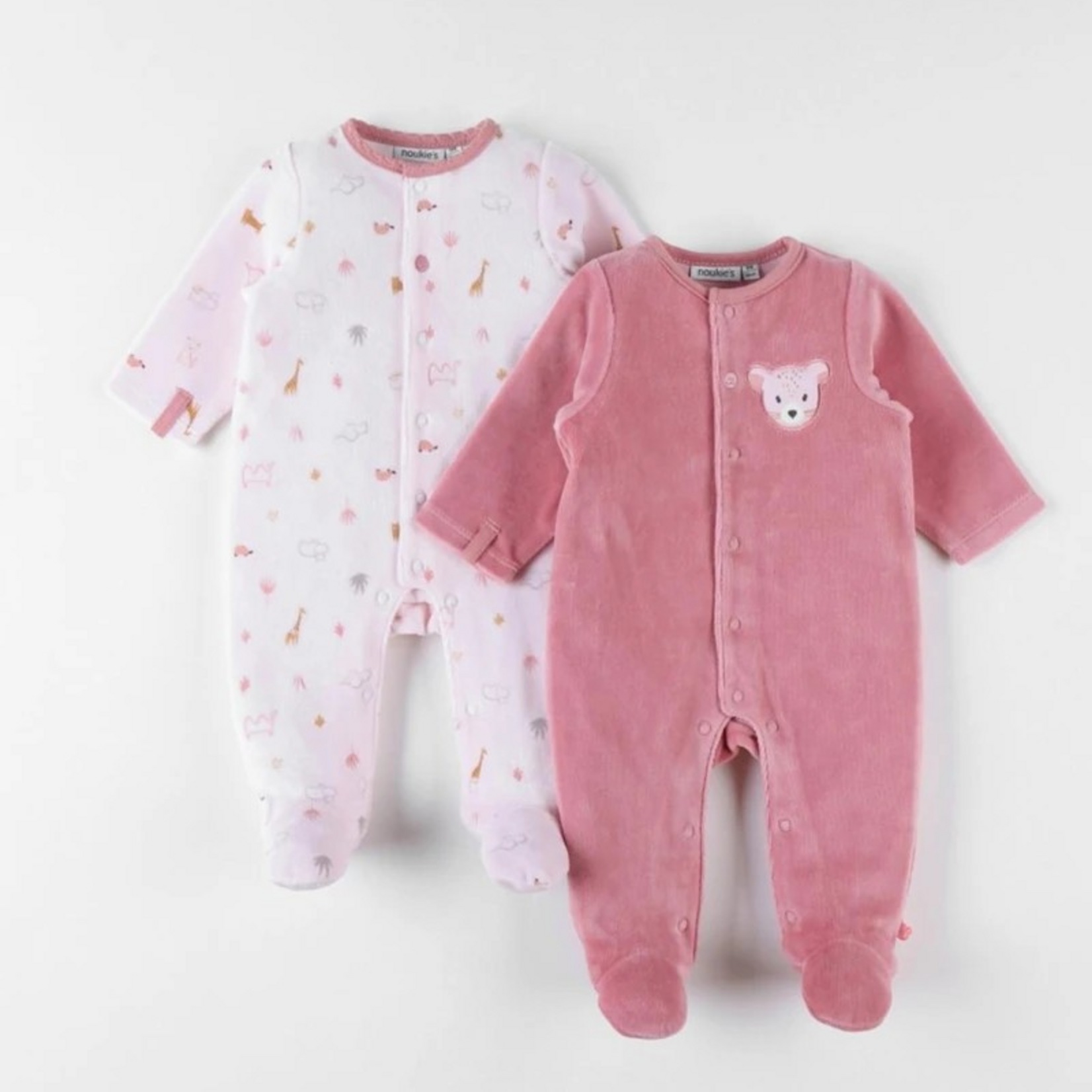 Noukies Noukies - Lovely Cat set 2 Pyjamas fluweel ecru/lichtroze
