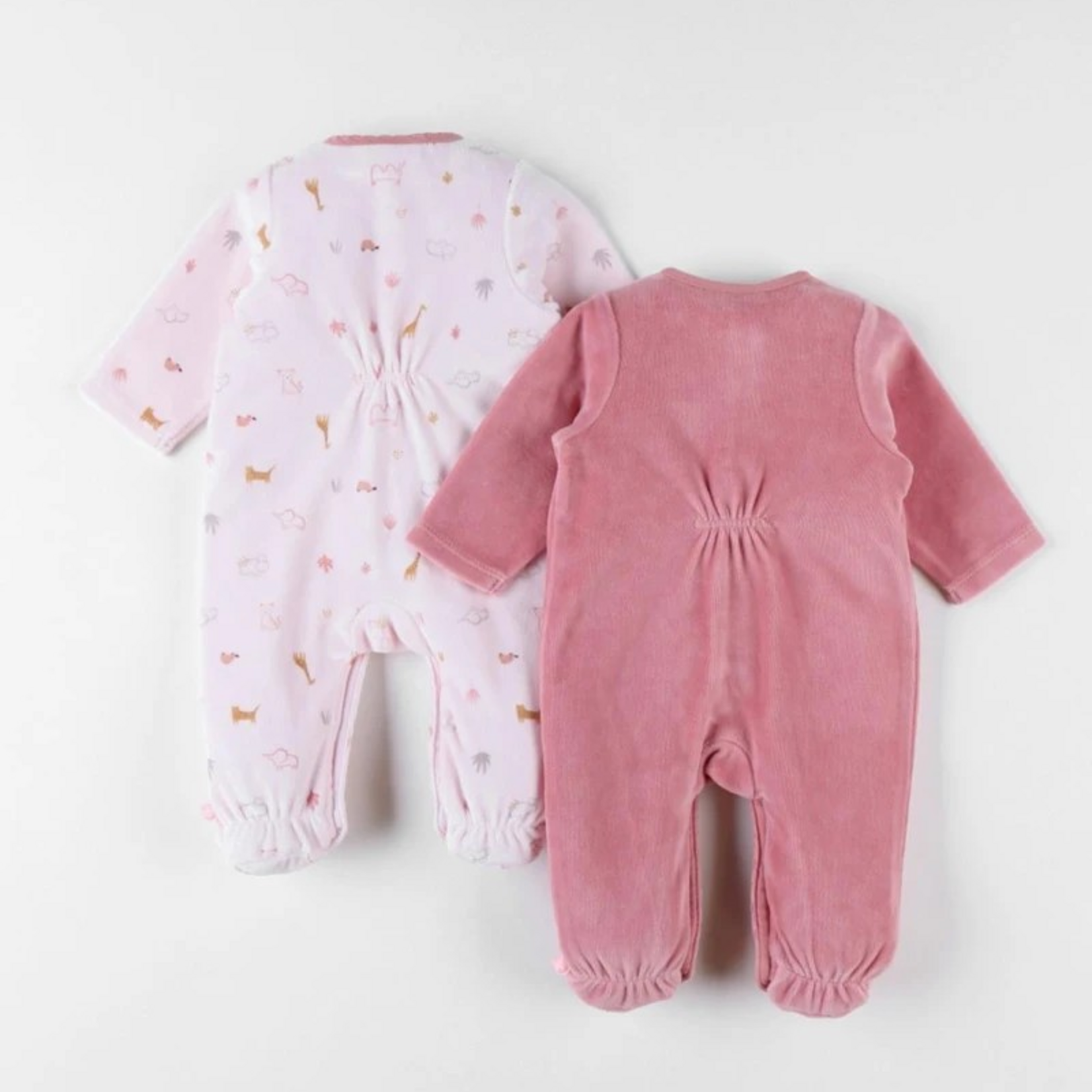 Noukies Noukies - Lovely Cat set 2 Pyjamas fluweel ecru/lichtroze