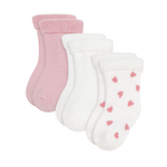 Petit Bateau Petit Bateau - Set van 3 paar badstofkatoenen babysokken, roze/wit/hartjes