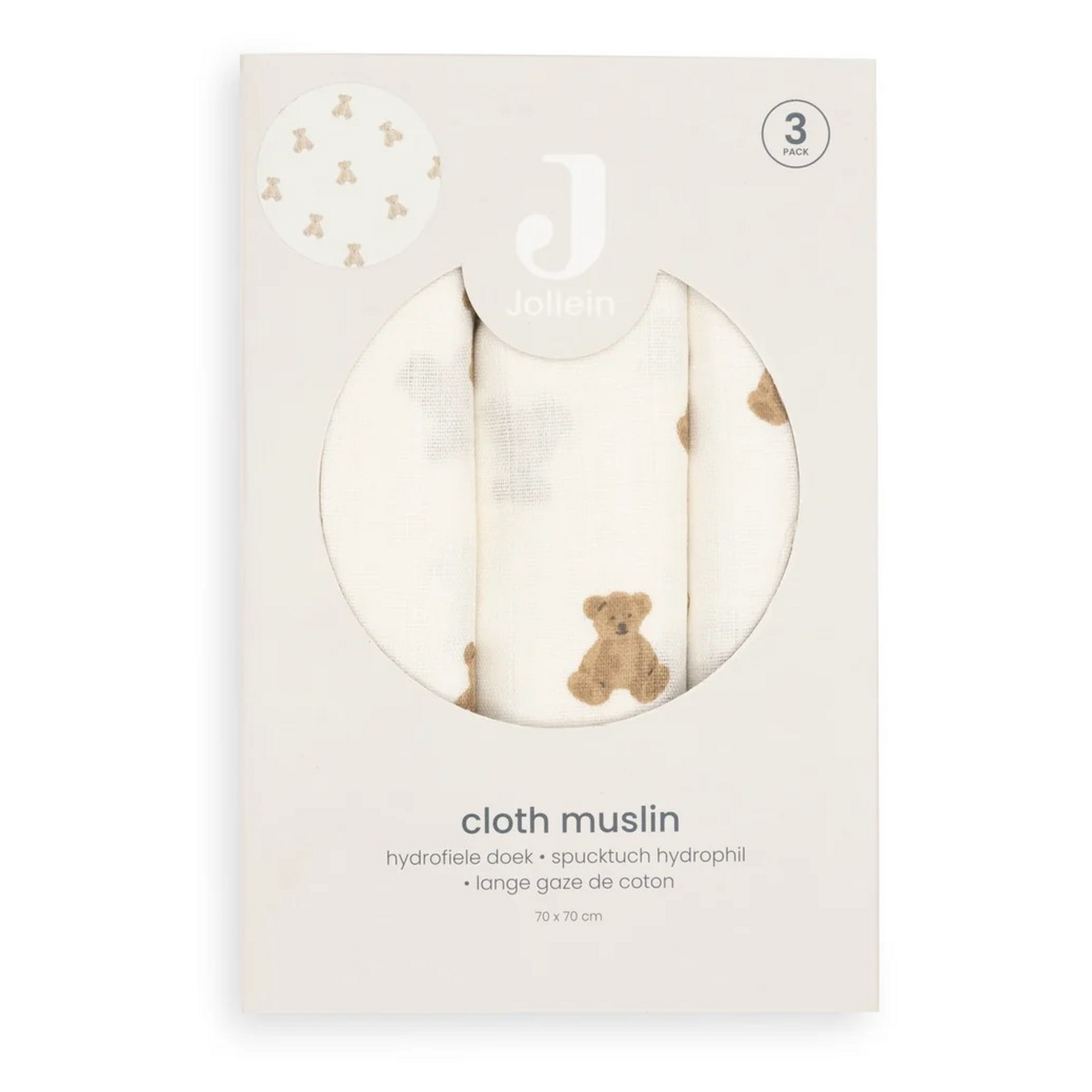 Jollein Jollein - Hydrofiele Doek Small 70x70cm Mini Teddy Bear (3pack)