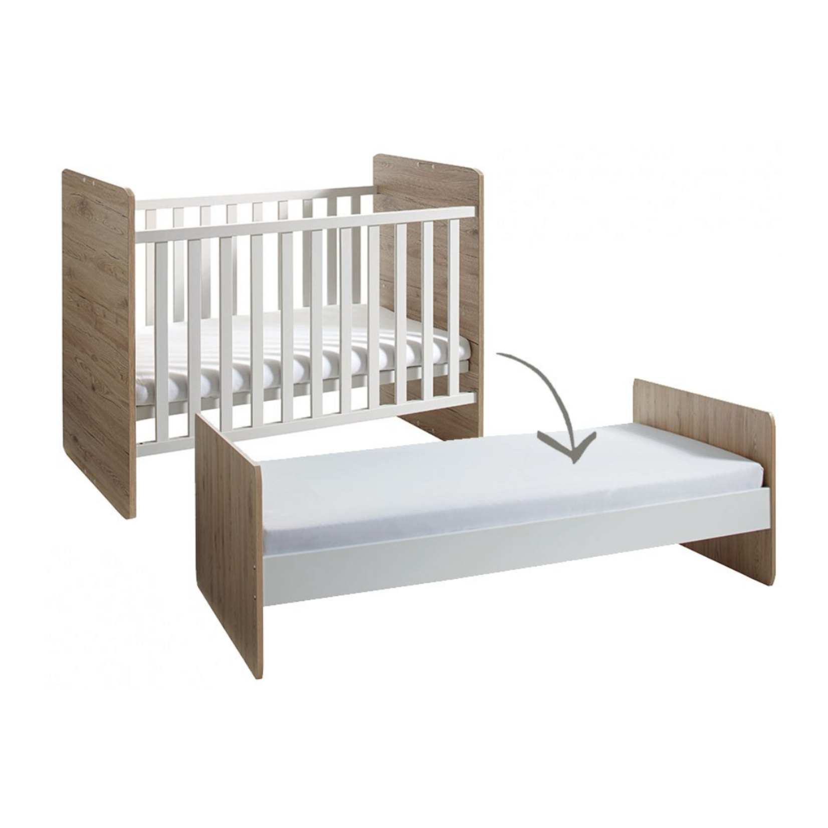 Paidi Paidi - Bed Hilja - Oak/White 60x120 naar 90x200