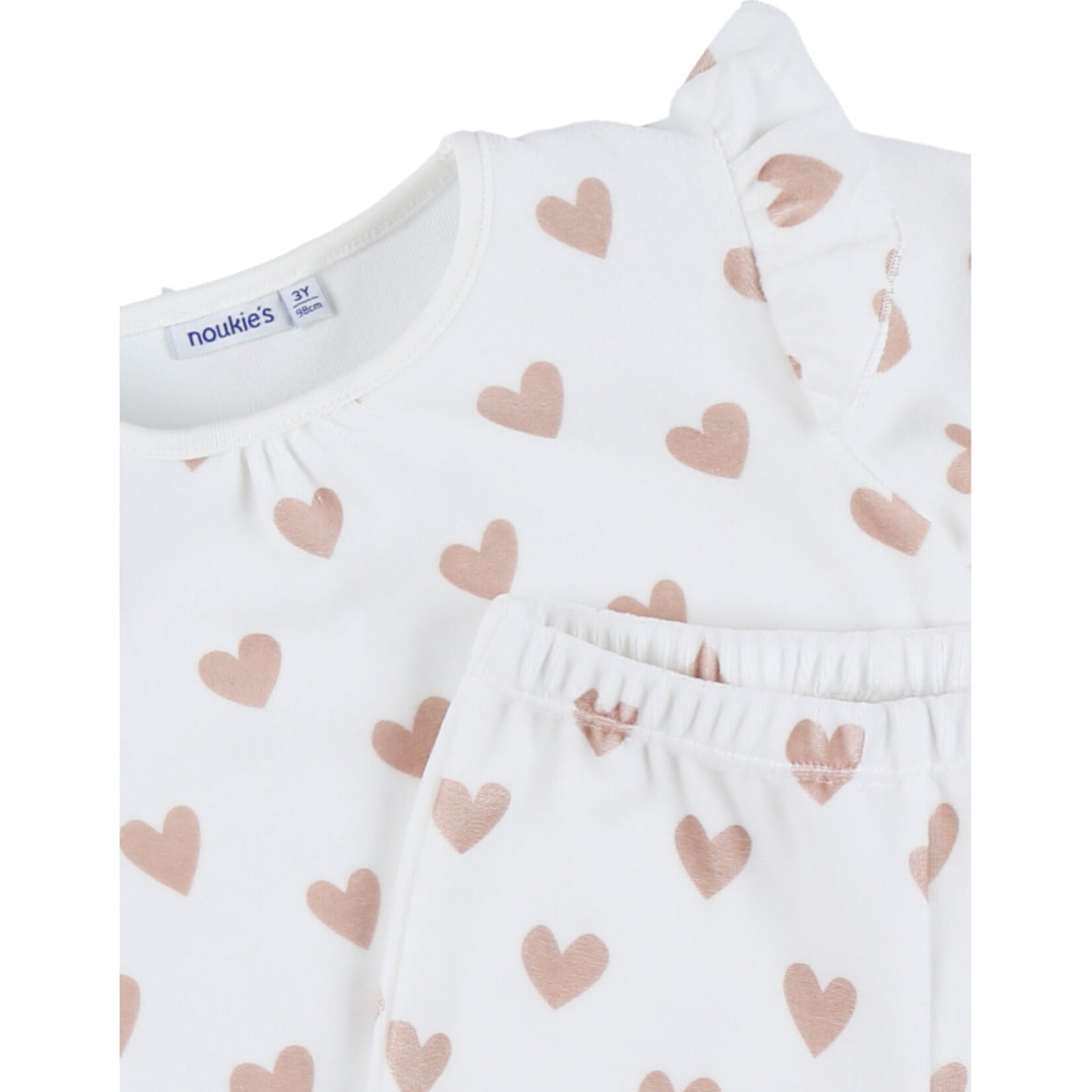 Noukies Noukies - Pyjama, Bedrukt Velours - Wit Hartjes