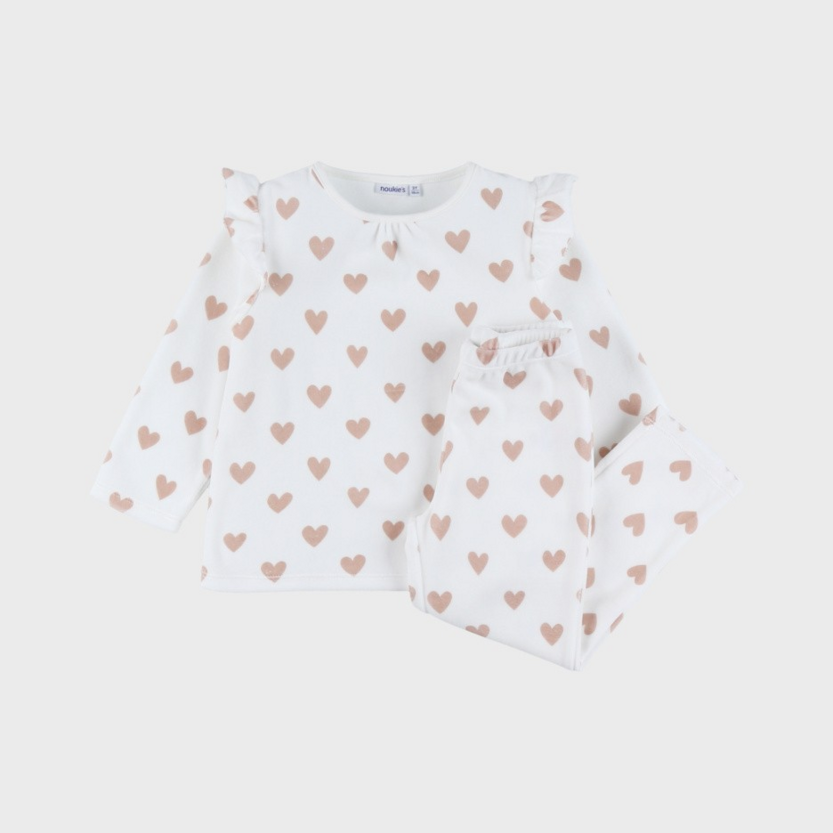 Noukies Noukies - Pyjama, Bedrukt Velours - Wit Hartjes