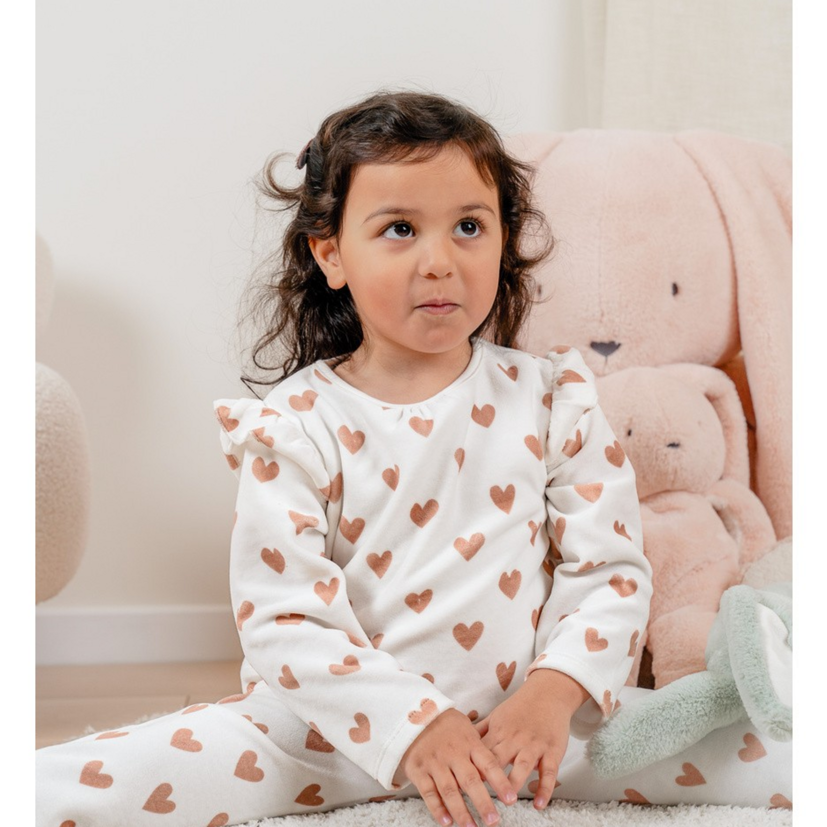 Noukies Noukies - Pyjama, Bedrukt Velours - Wit Hartjes