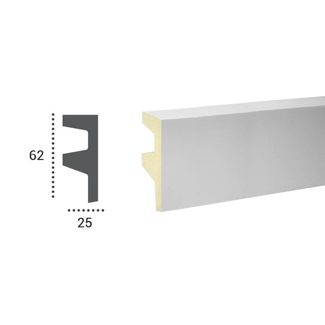 Grand Decor Polyurethaan - LED sierlijst voor indirecte verlichting, KF501 (62 x 25 mm), lengte 2 m