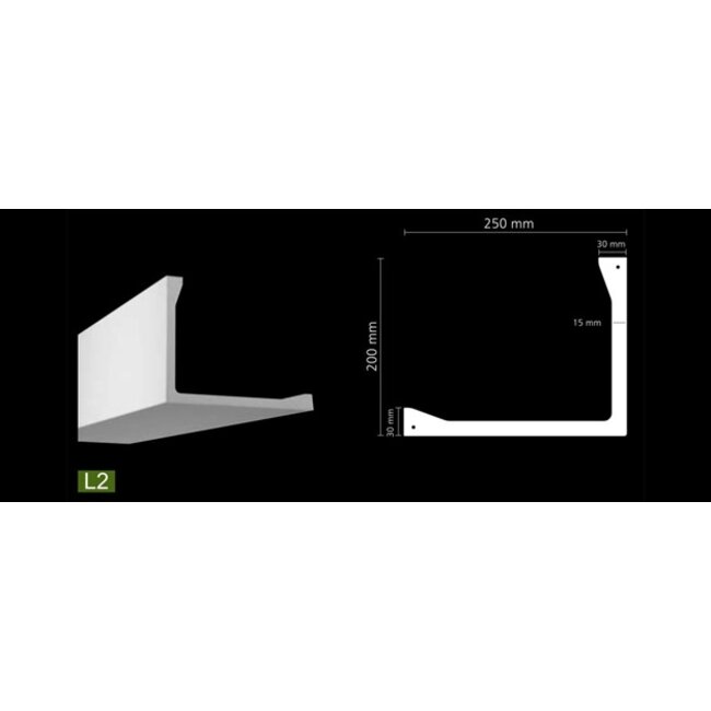 NMC Arstyl L2, profiel voor directe verlichting  (200 x 250 mm), lengte 2 m