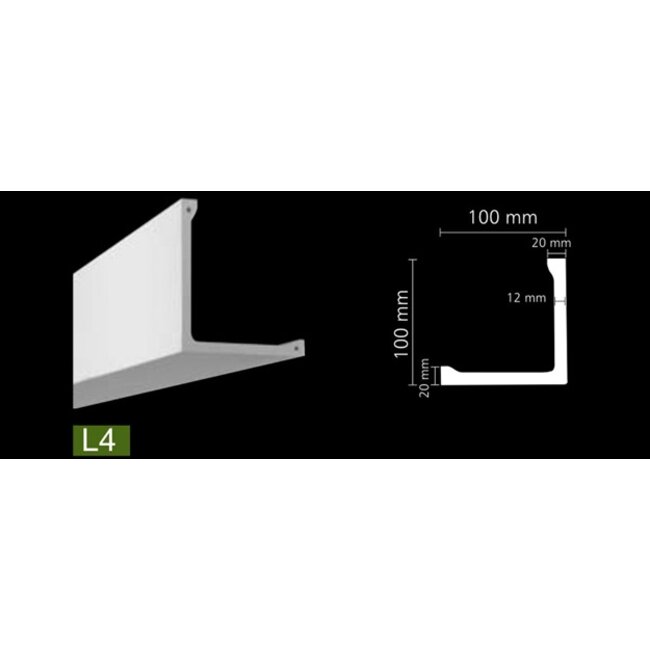 NMC Arstyl L4, profiel voor directe verlichting (100 x 100 mm), lengte 2 m
