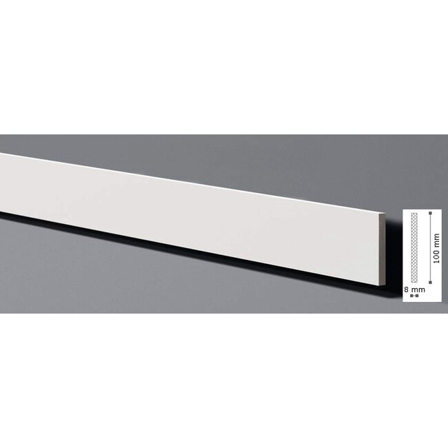 NMC Platte Plint Wallstyl / Floorstyl FL9 (100 x 8 mm), lengte 2 m (NMC Sierlijst Primo, WS18)
