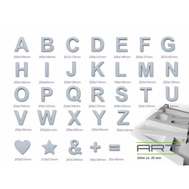Art Décor 3D Letters Alfabet en Symbolen Polyurethaan hoogte ca. 20 cm (geen piepschuim!)
