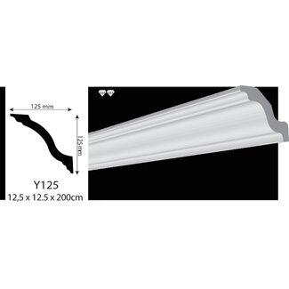 Vidella VY125 (125 x 125 mm), plafondlijst, sierlijst, lengte 2 m OP=OP