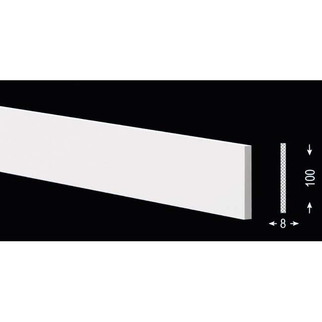 NMC Platte Plint Wallstyl / Floorstyl FL9 (100 x 8 mm), lengte 2 m (NMC Sierlijst Primo, WS18)
