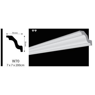Vidella VW70 (70 x 70 mm), plafondlijst, sierlijst,  lengte 2 m
