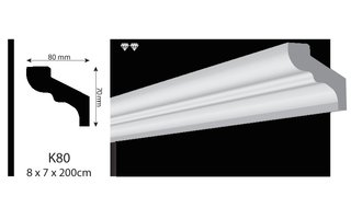 Vidella VK80 (80 x 70 mm), plafondlijst, sierlijst,  lengte 2 m